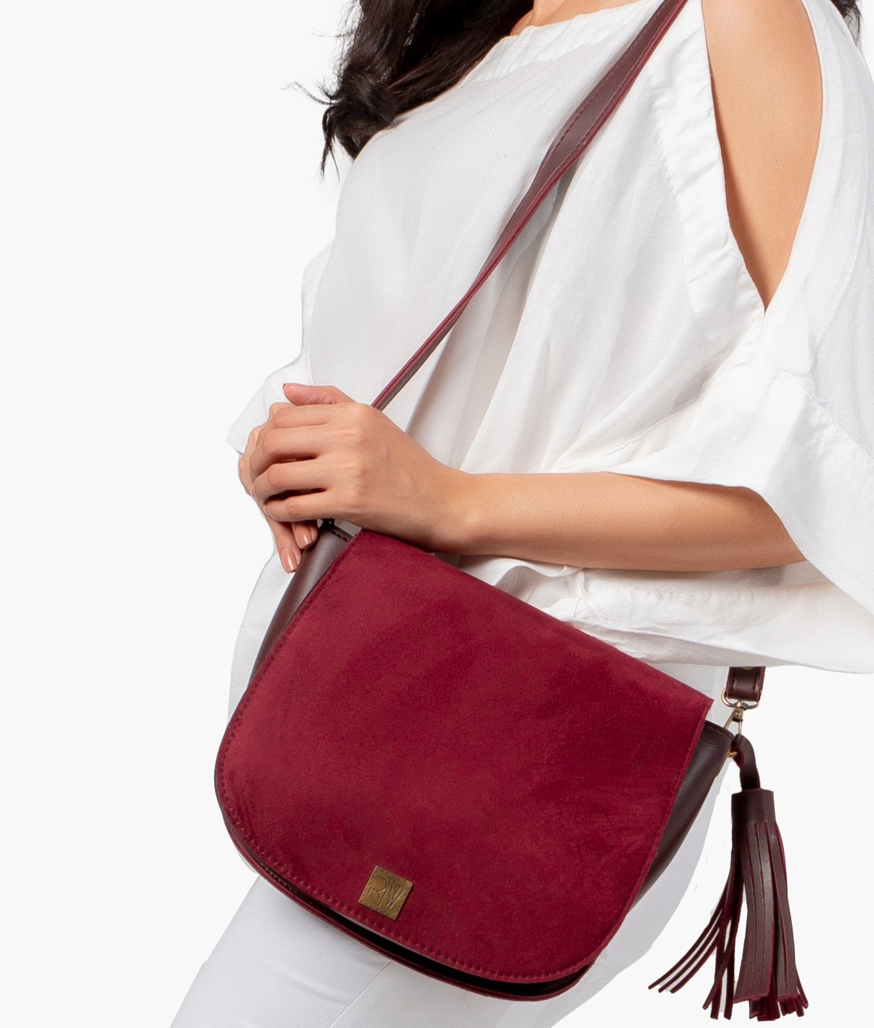 Z.B - Burgundy suede foldover saddle bag