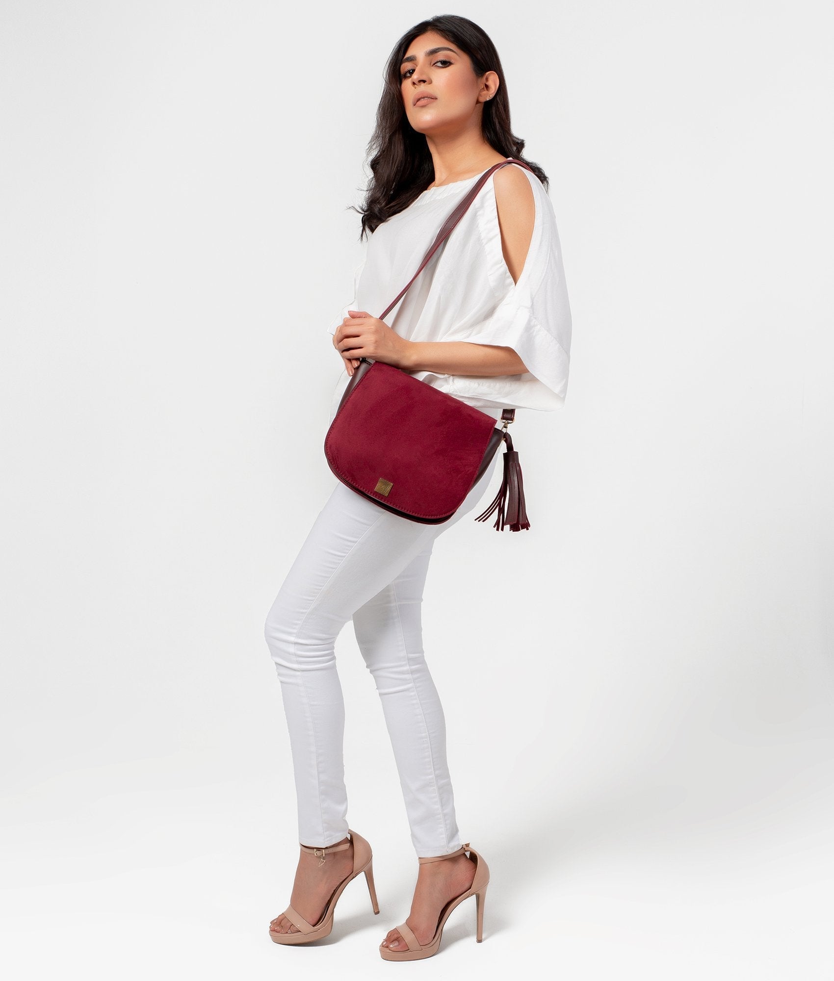 Z.B - Burgundy suede foldover saddle bag