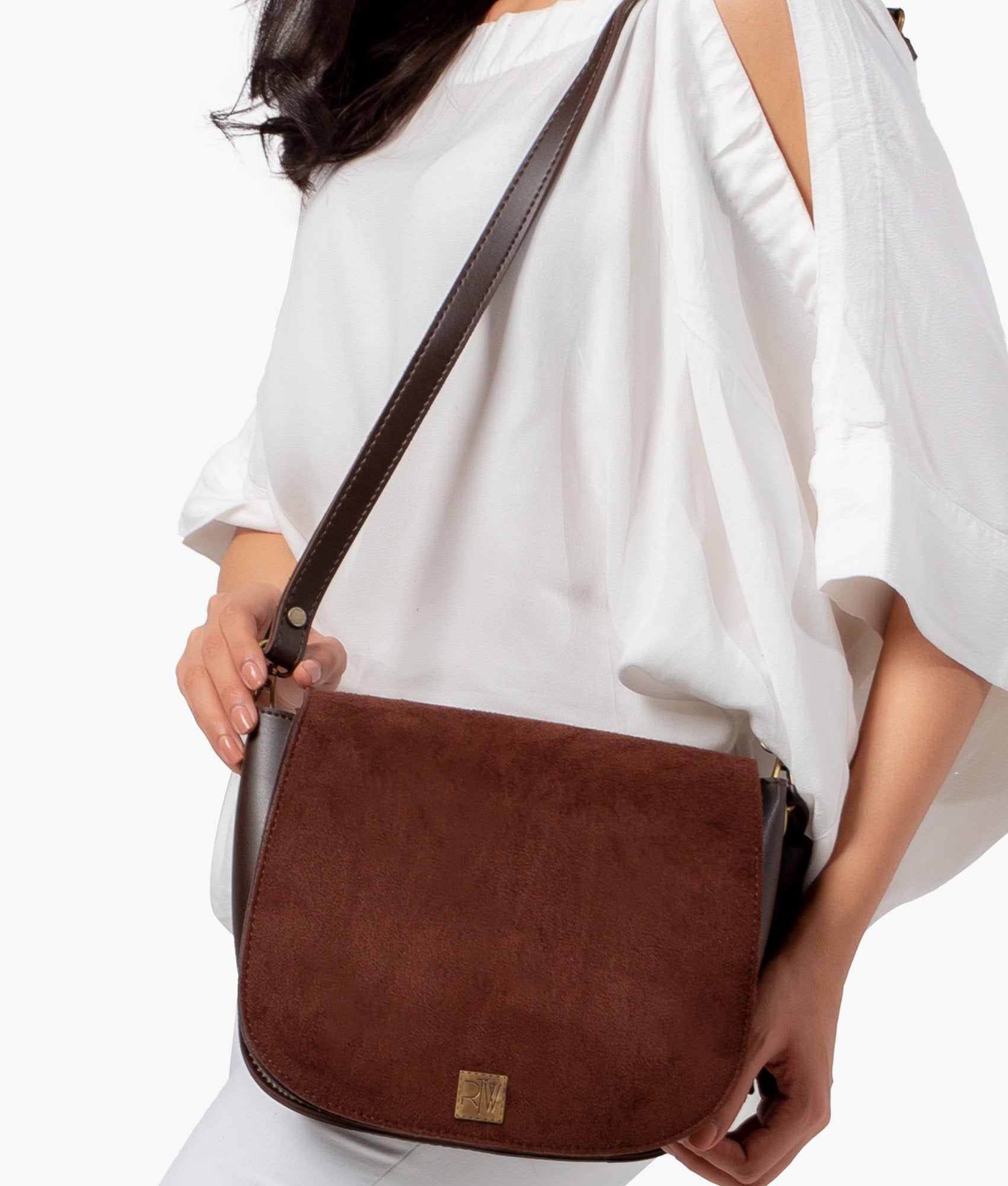 Z.B - Dark brown suede foldover saddle bag