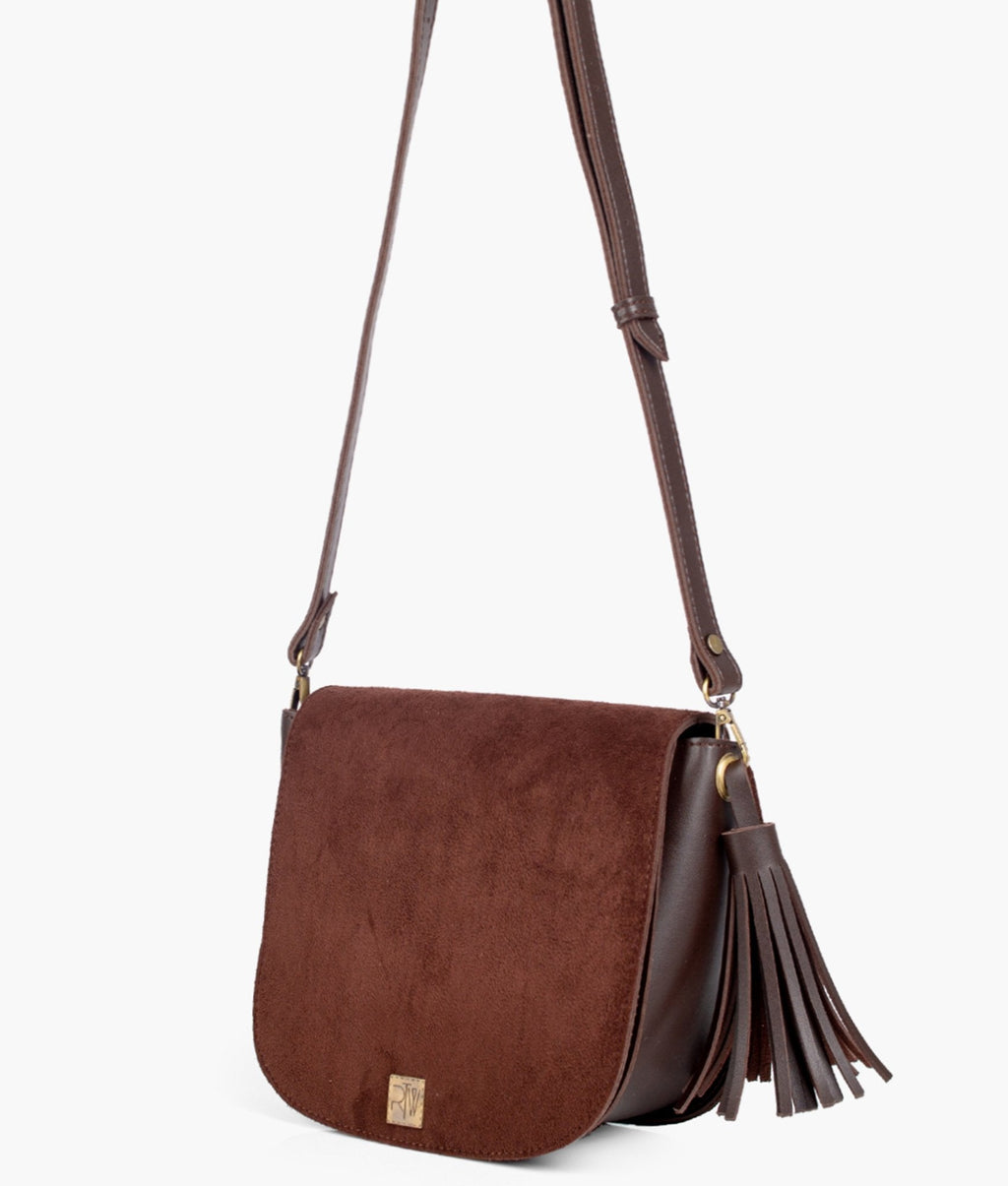 Z.B - Dark brown suede foldover saddle bag