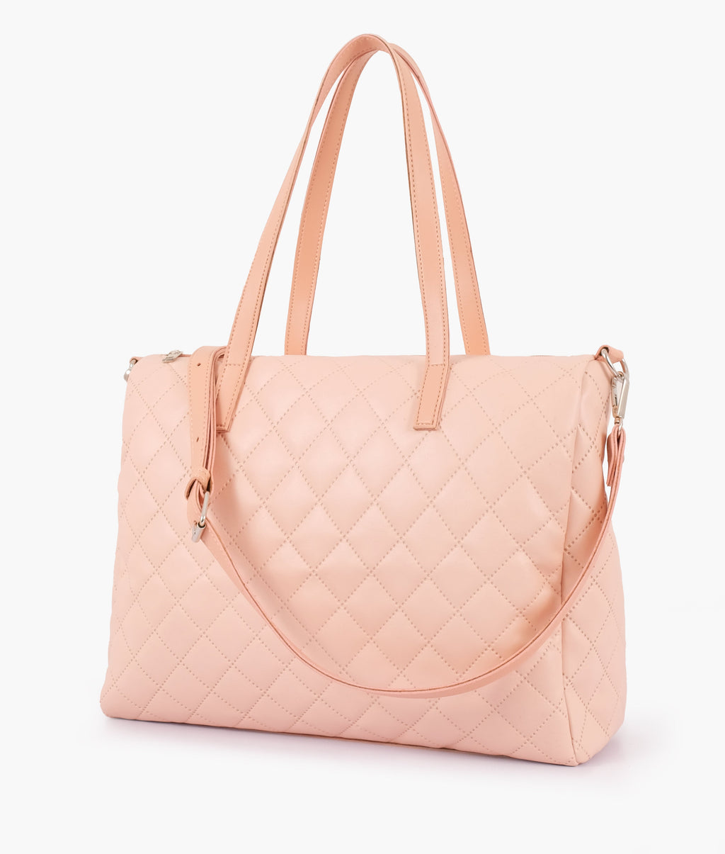 Z.B - Baby pink quilted carryall tote bag