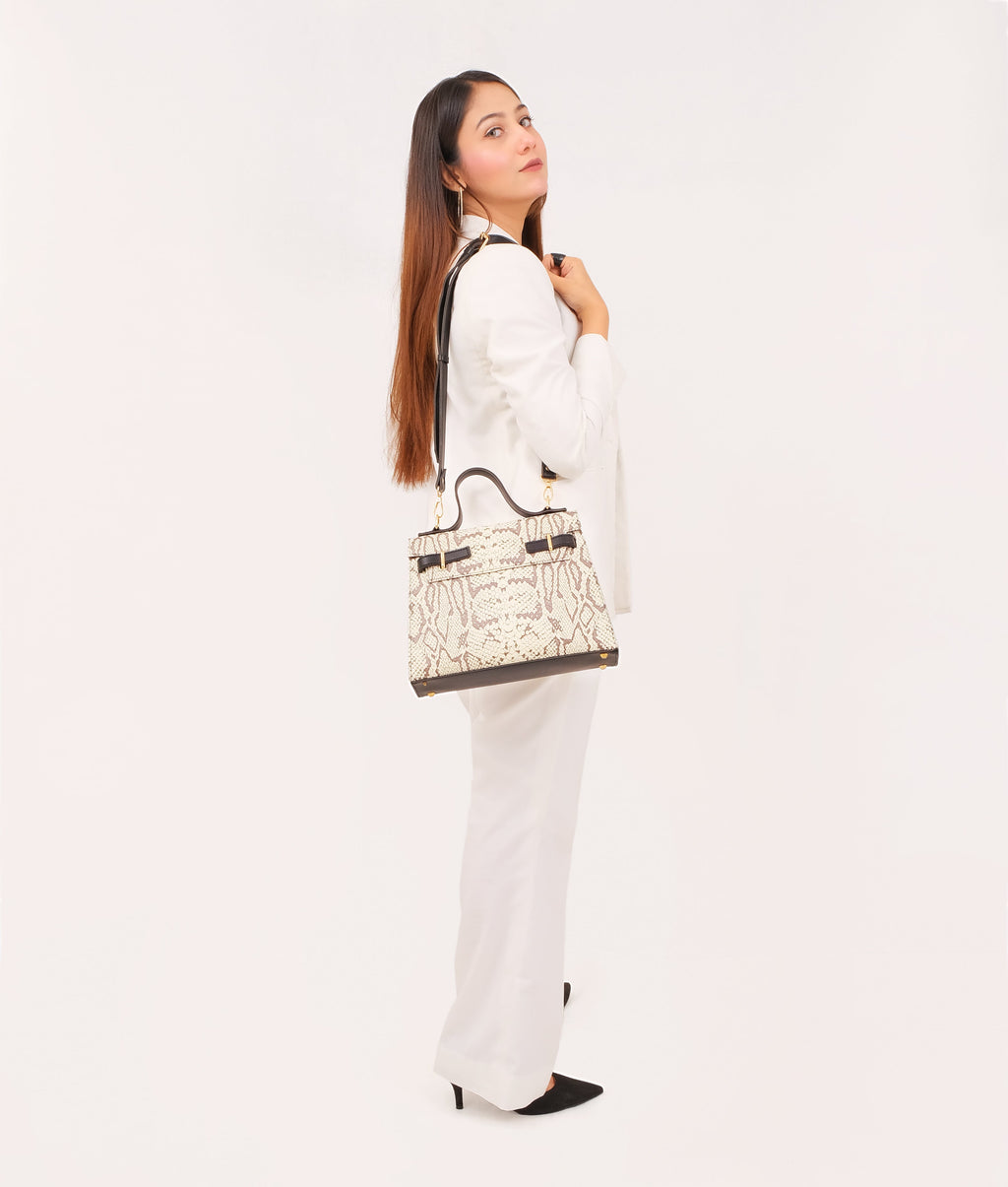Z.B - Black and white crocodile cross-body bag with top-handle