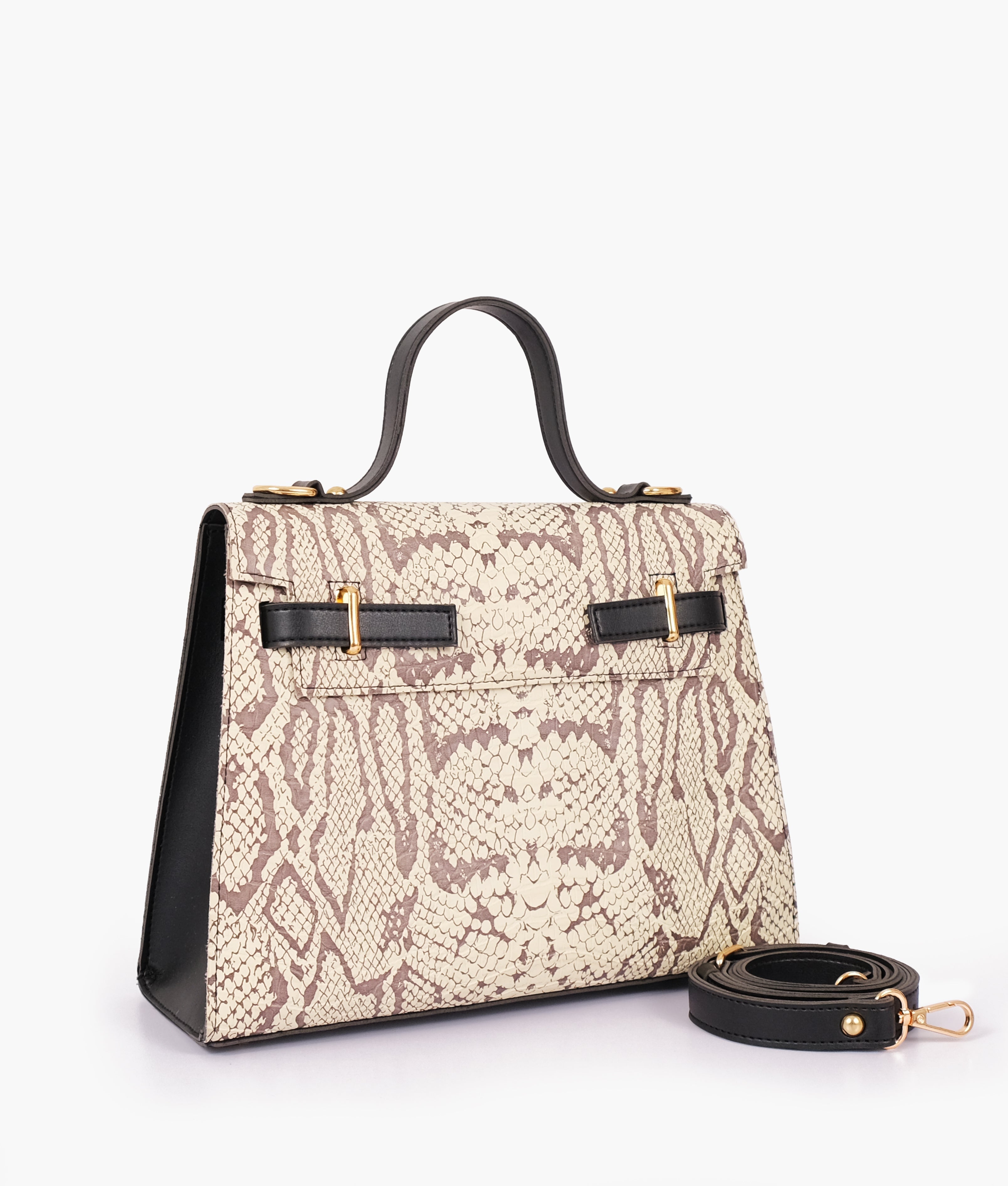 Z.B - Black and white crocodile cross-body bag with top-handle
