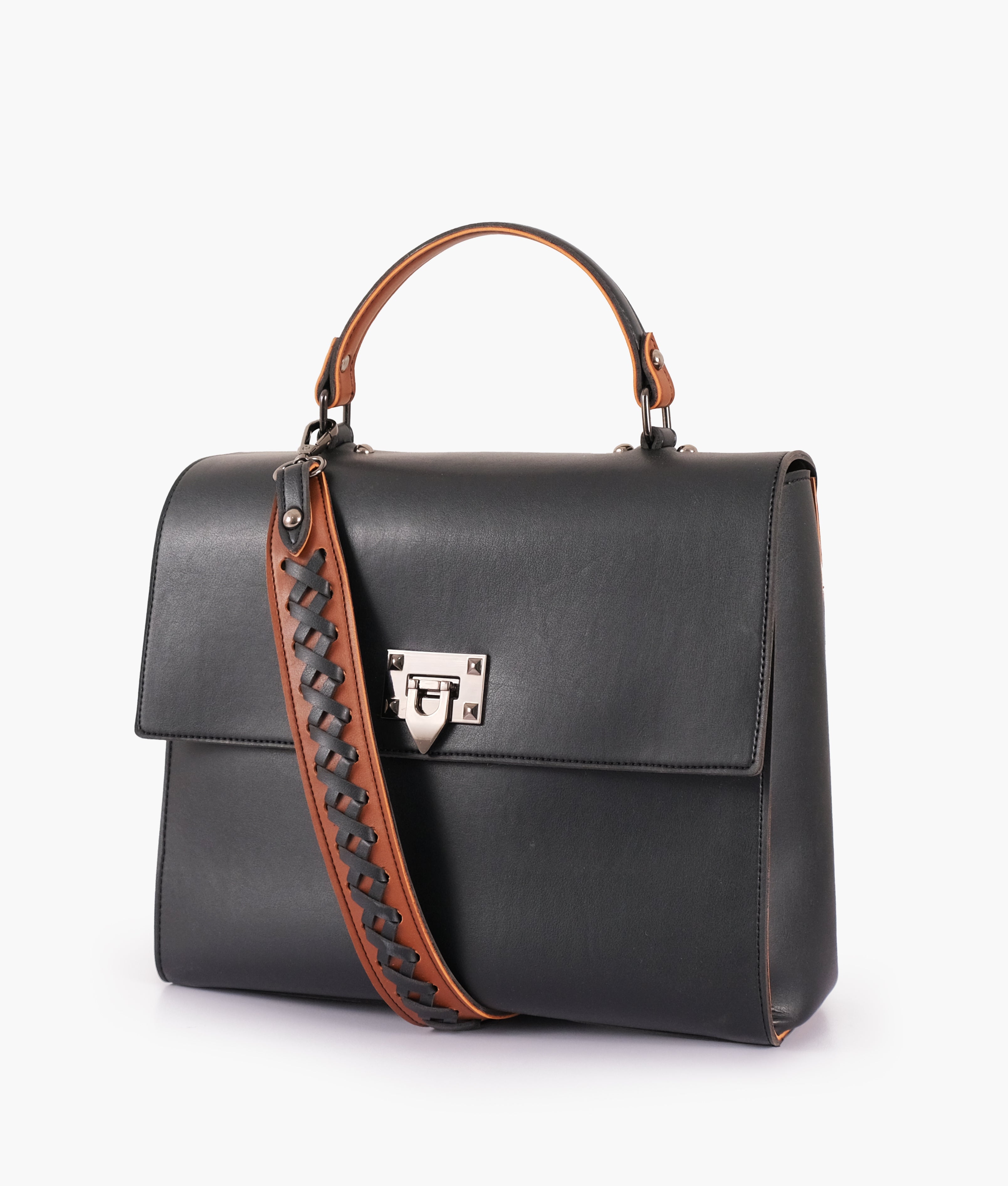 Z.B - Black flap-over top-handle bag