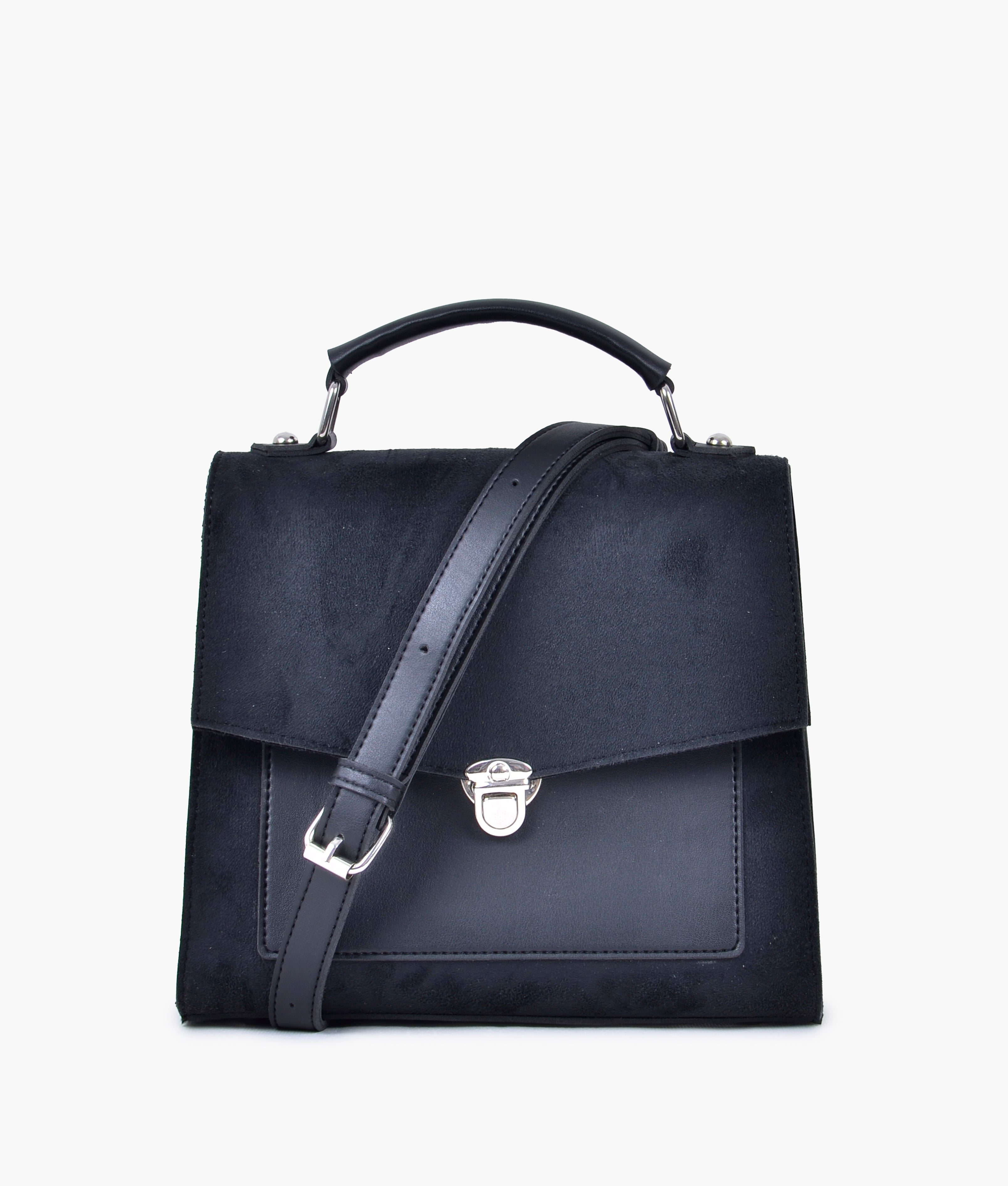 Z.B - Black suede push-lock messenger bag