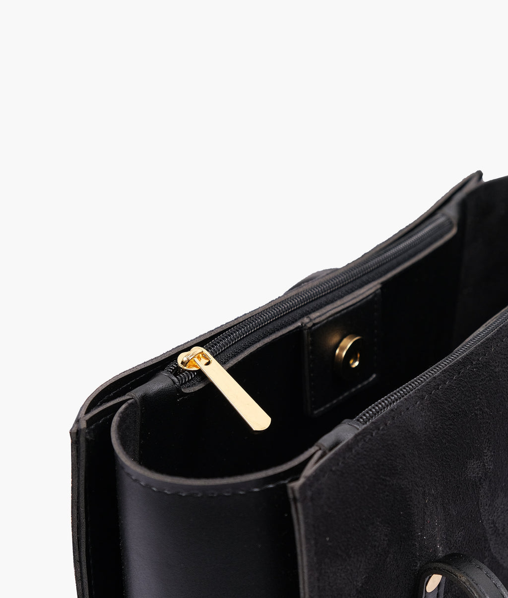 Z.B - Black suede zipper shoulder bag with long handle