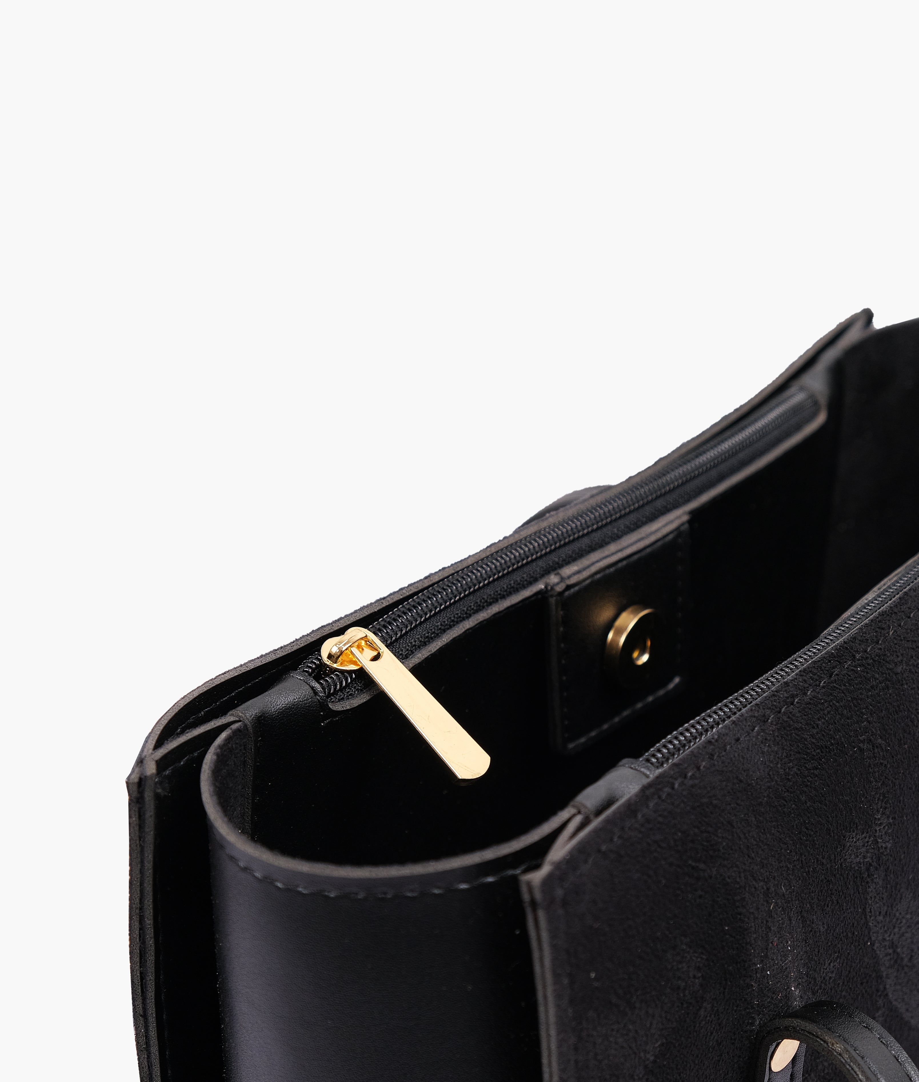 Z.B - Black suede zipper shoulder bag with long handle