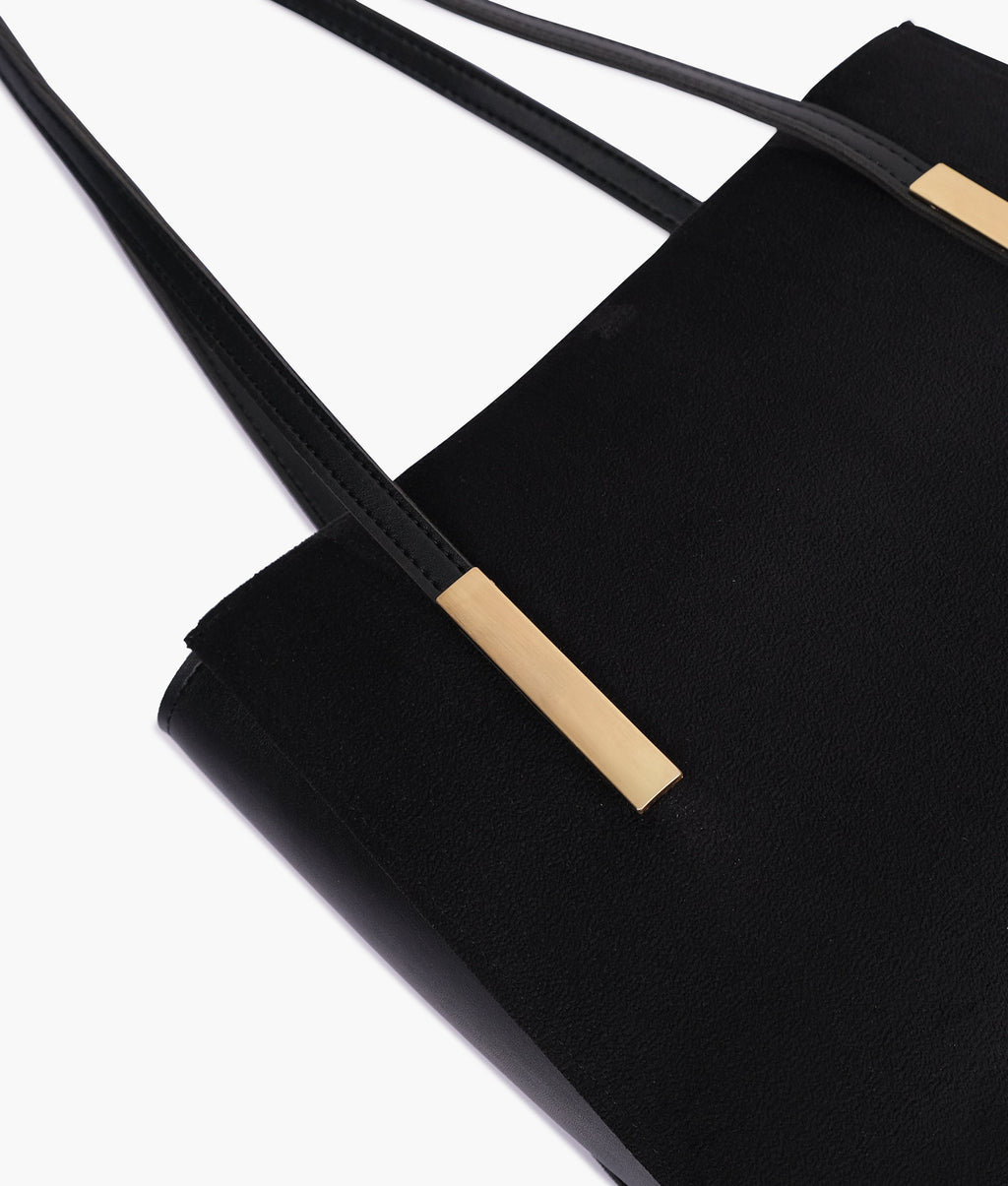 Z.B - Black suede zipper shoulder bag with long handle