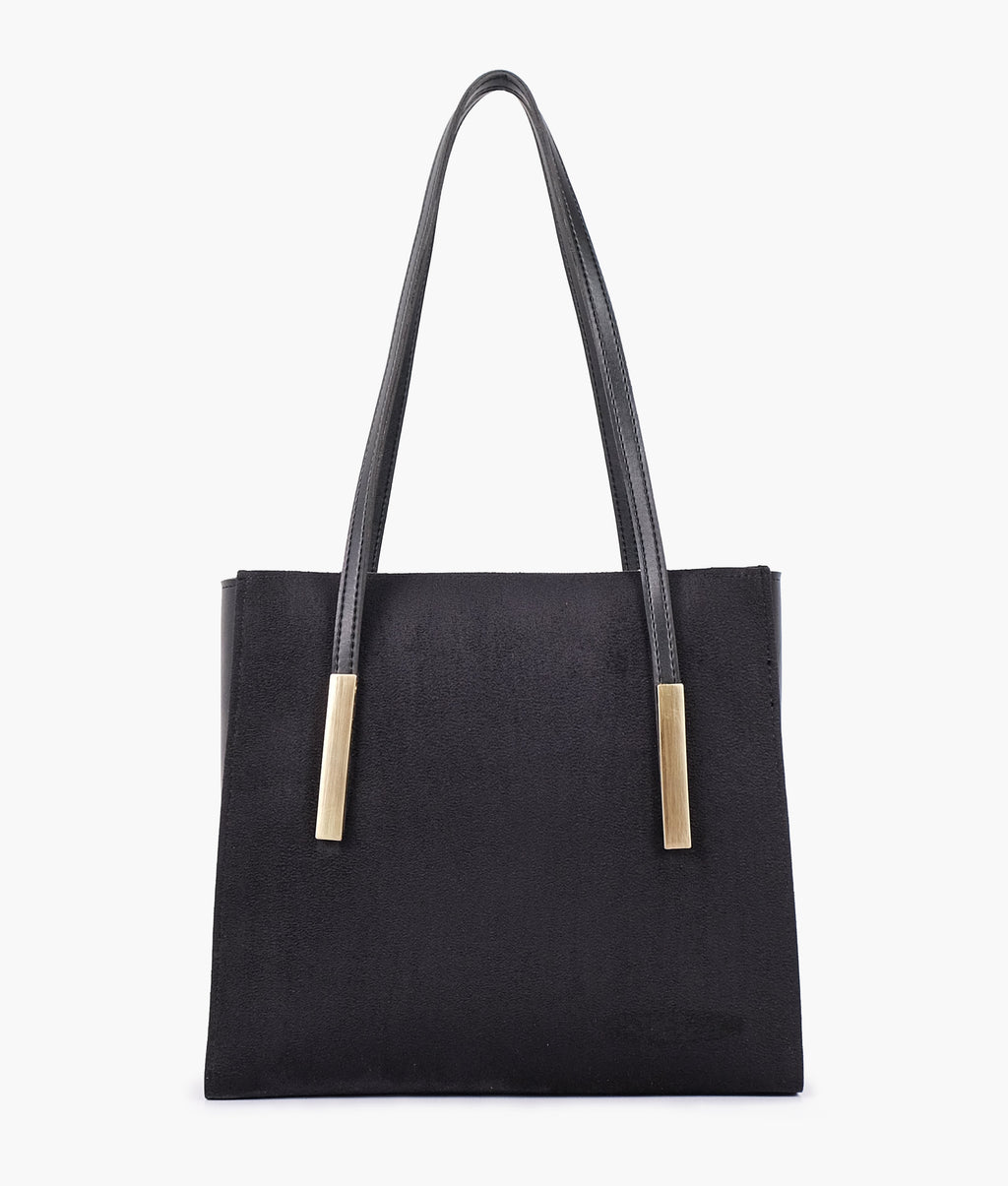 Z.B - Black suede zipper shoulder bag with long handle