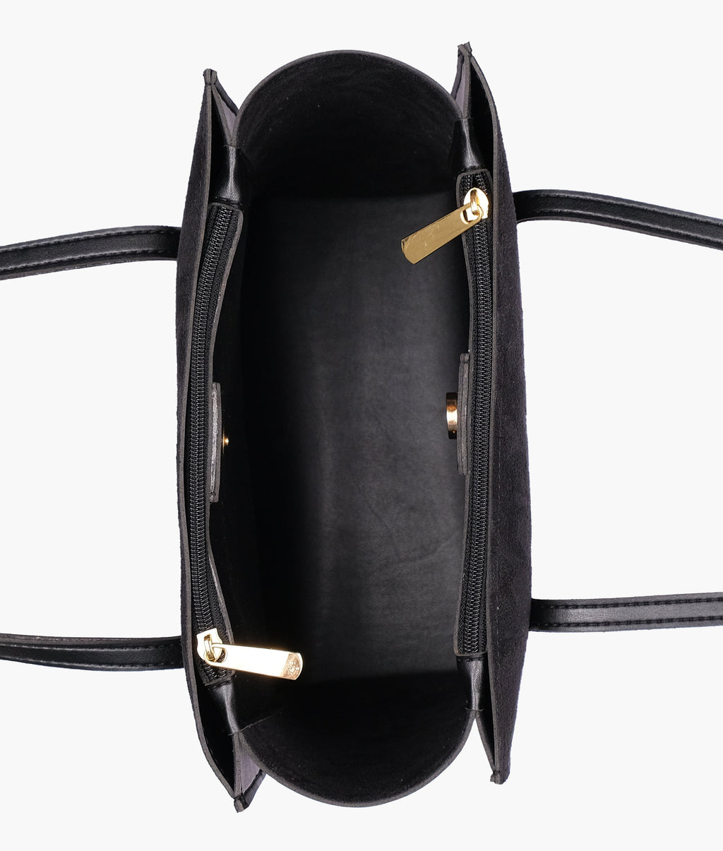 Z.B - Black suede zipper shoulder bag with long handle