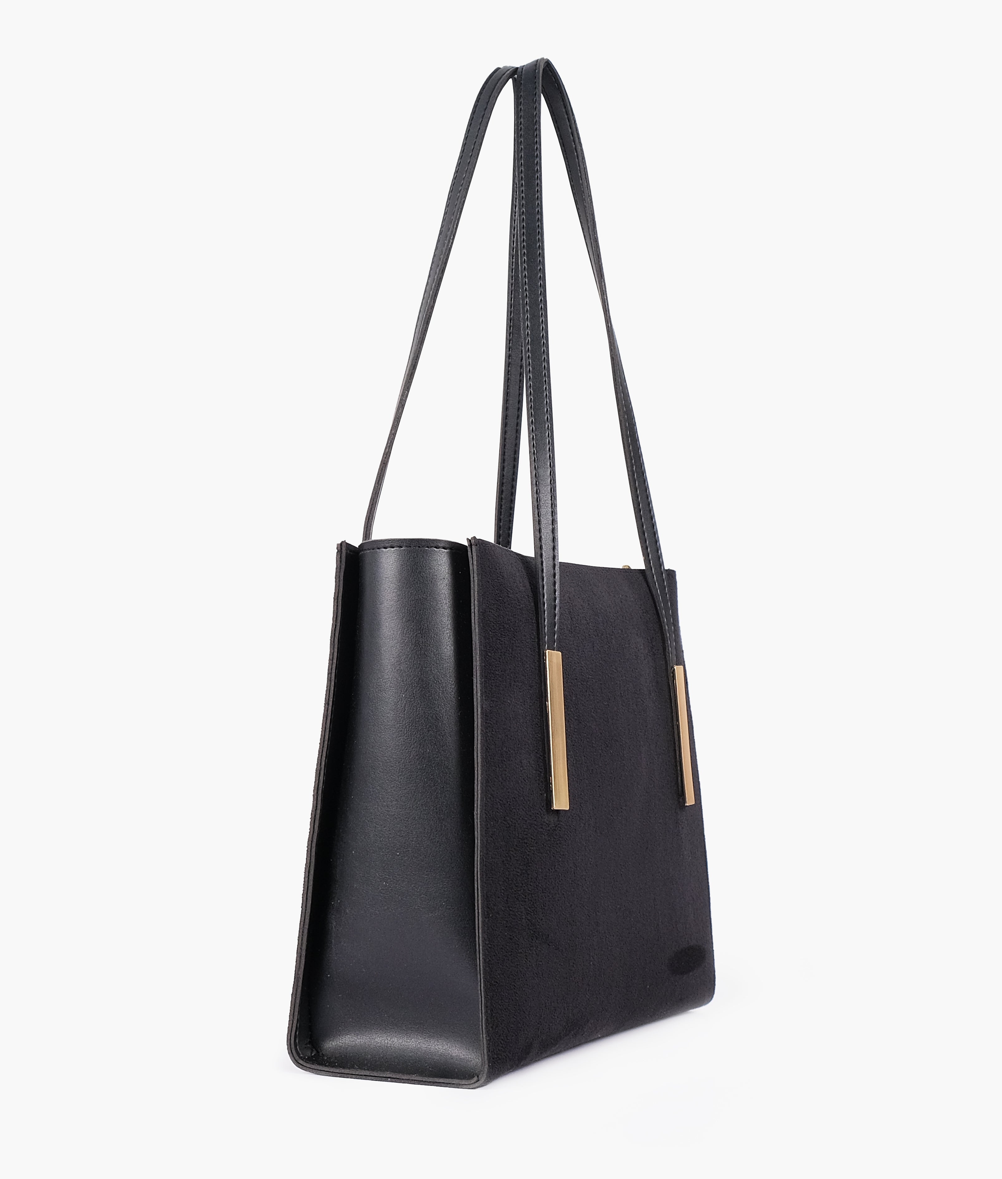 Z.B - Black suede zipper shoulder bag with long handle