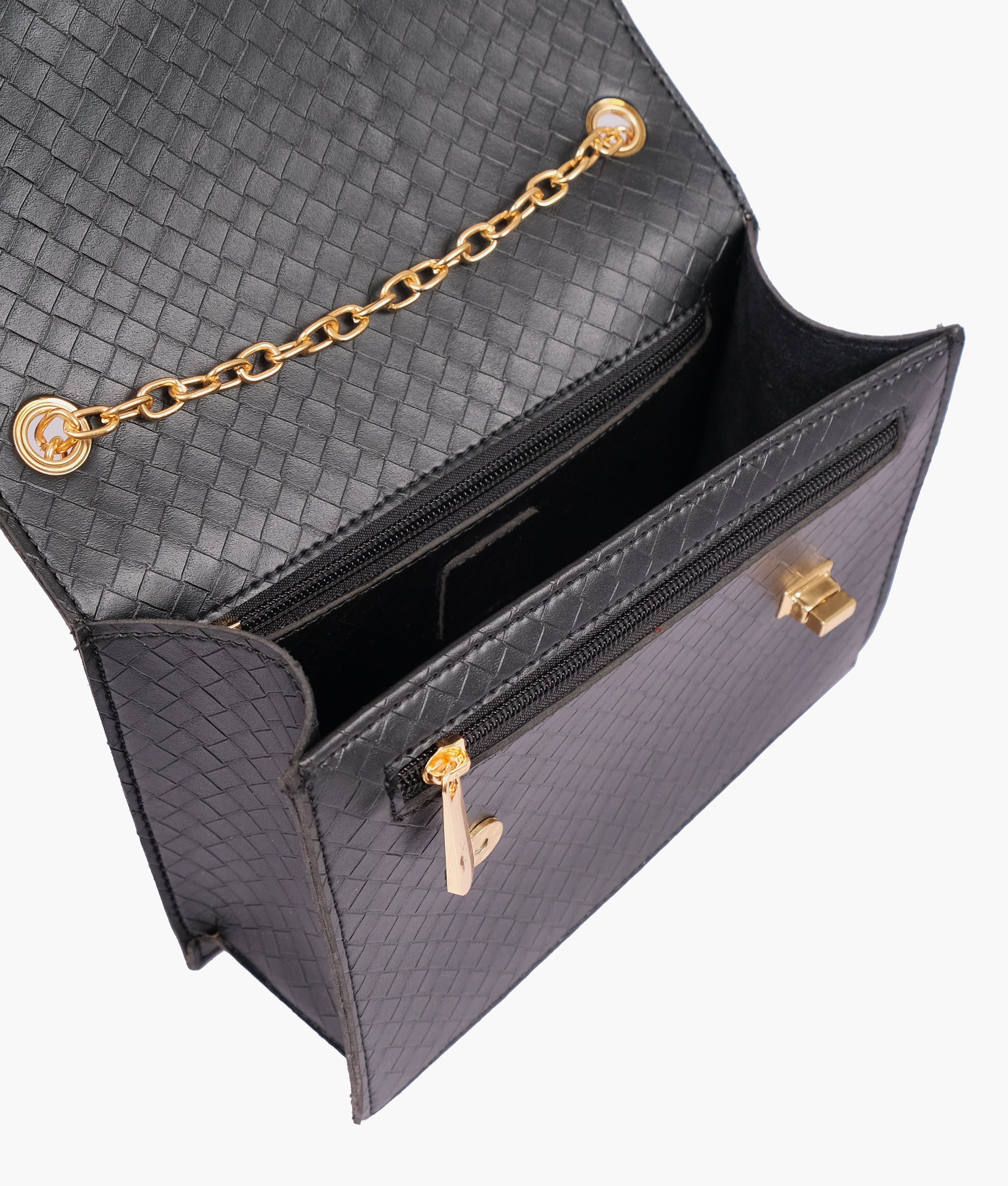 Z.B - Black weaved chain shoulder bag with twist lock