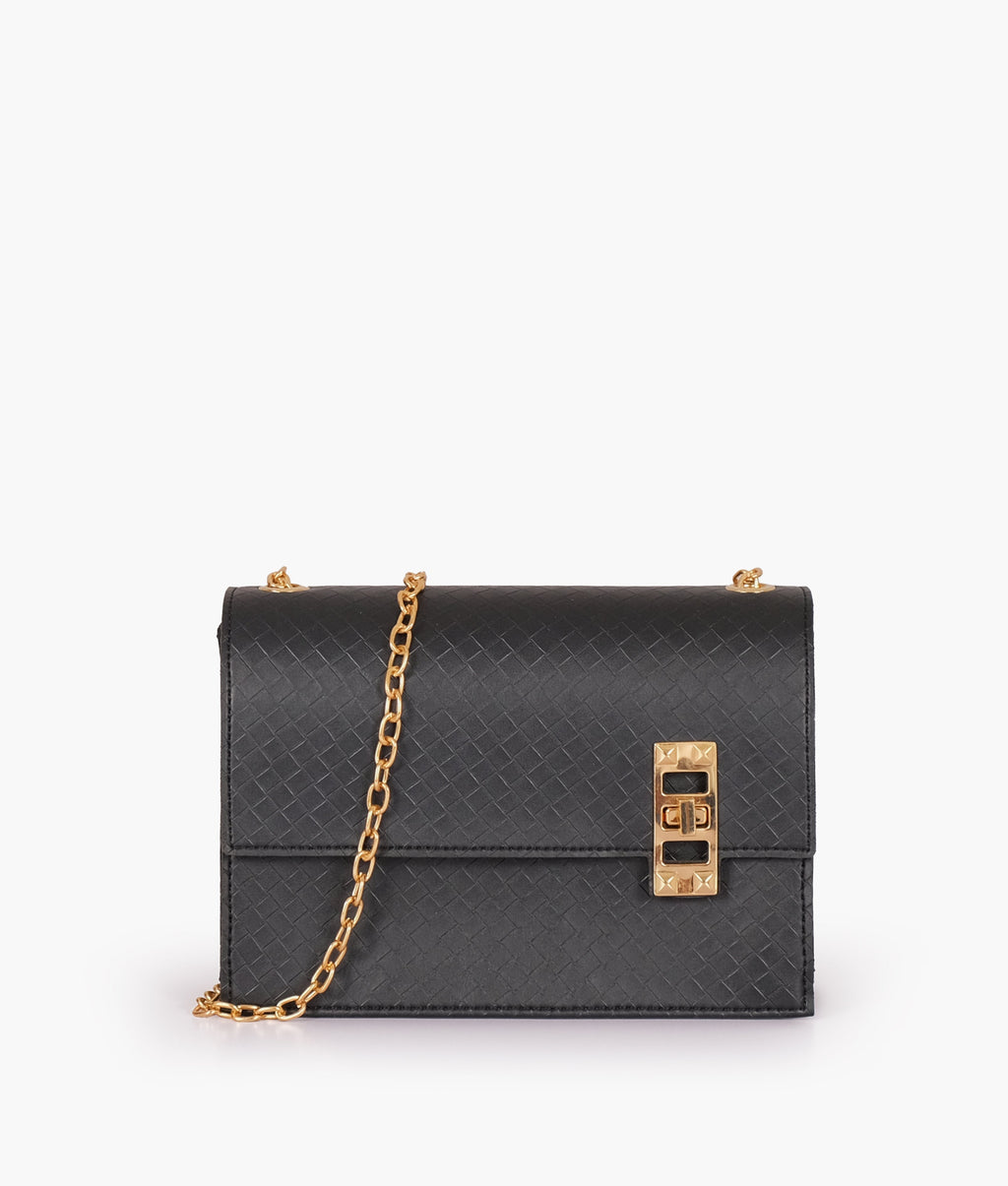 Z.B - Black weaved chain shoulder bag with twist lock