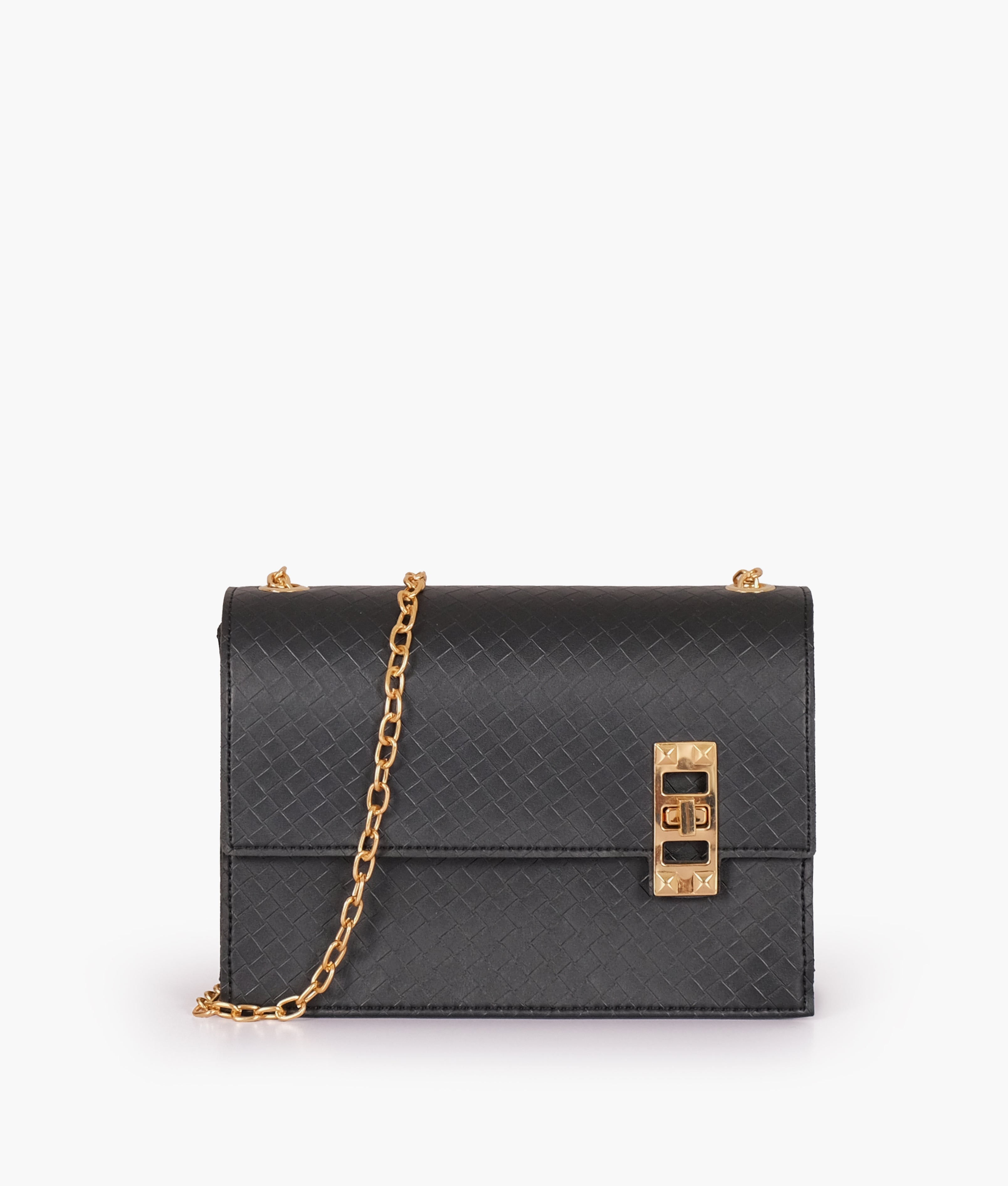 Z.B - Black weaved chain shoulder bag with twist lock
