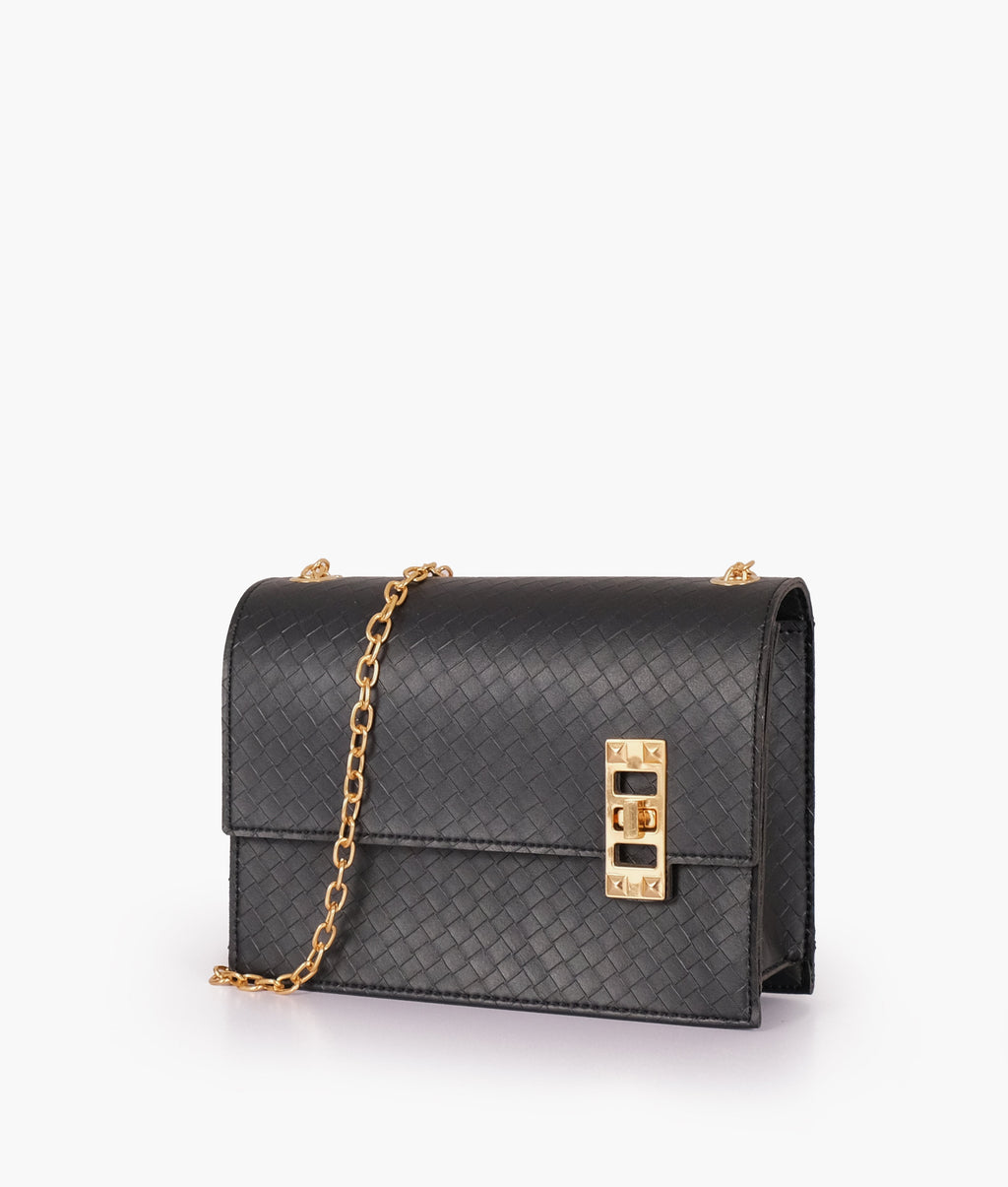 Z.B - Black weaved chain shoulder bag with twist lock