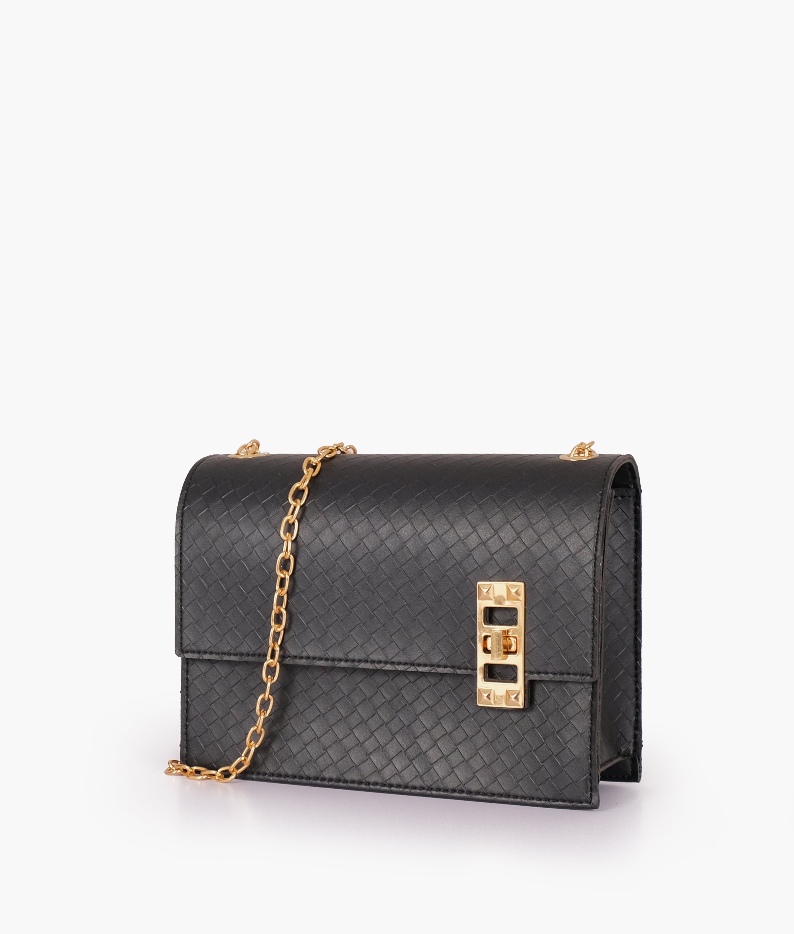 Z.B - Black weaved chain shoulder bag with twist lock