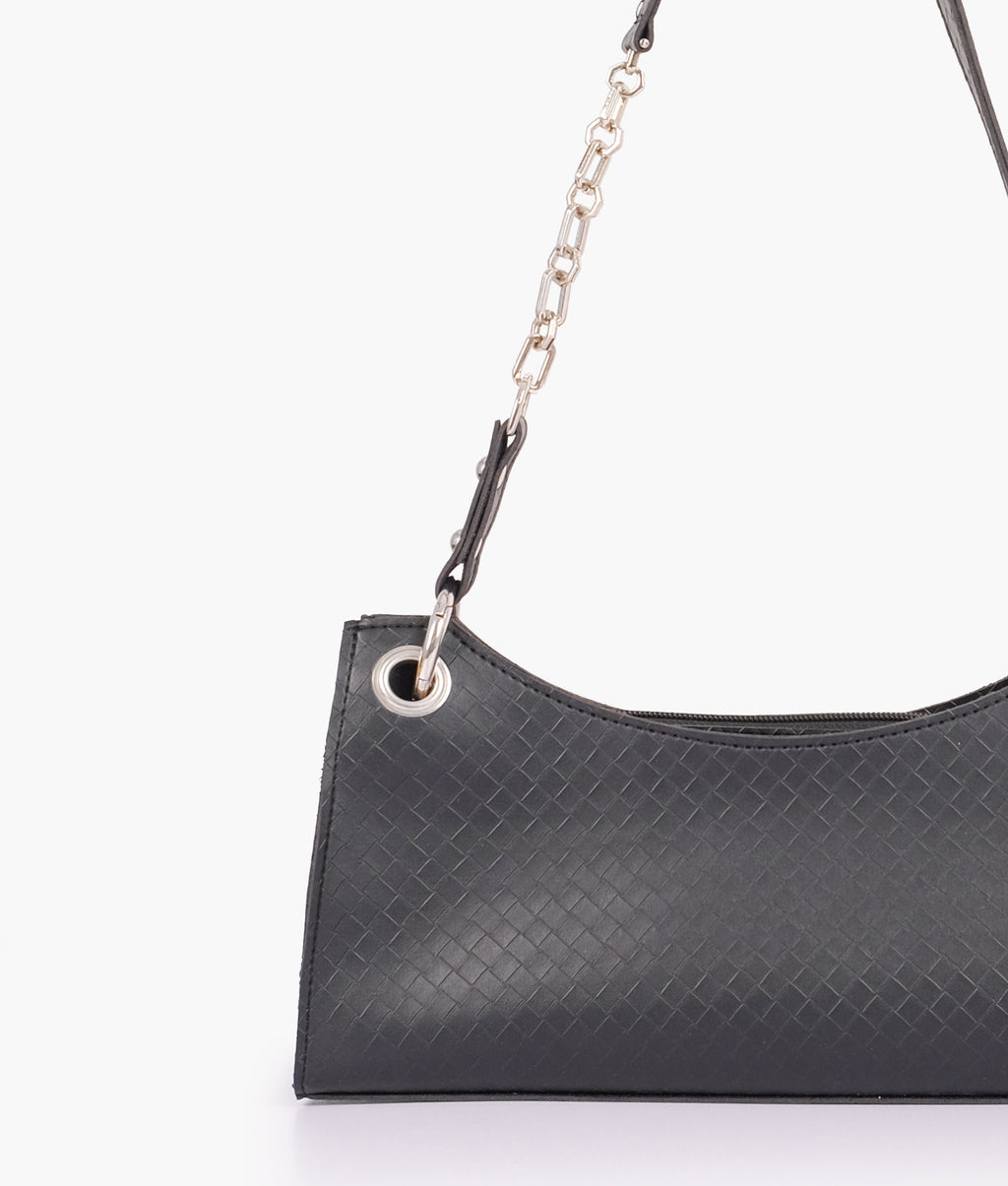 Z.B - Black weaved elongated chain handle purse