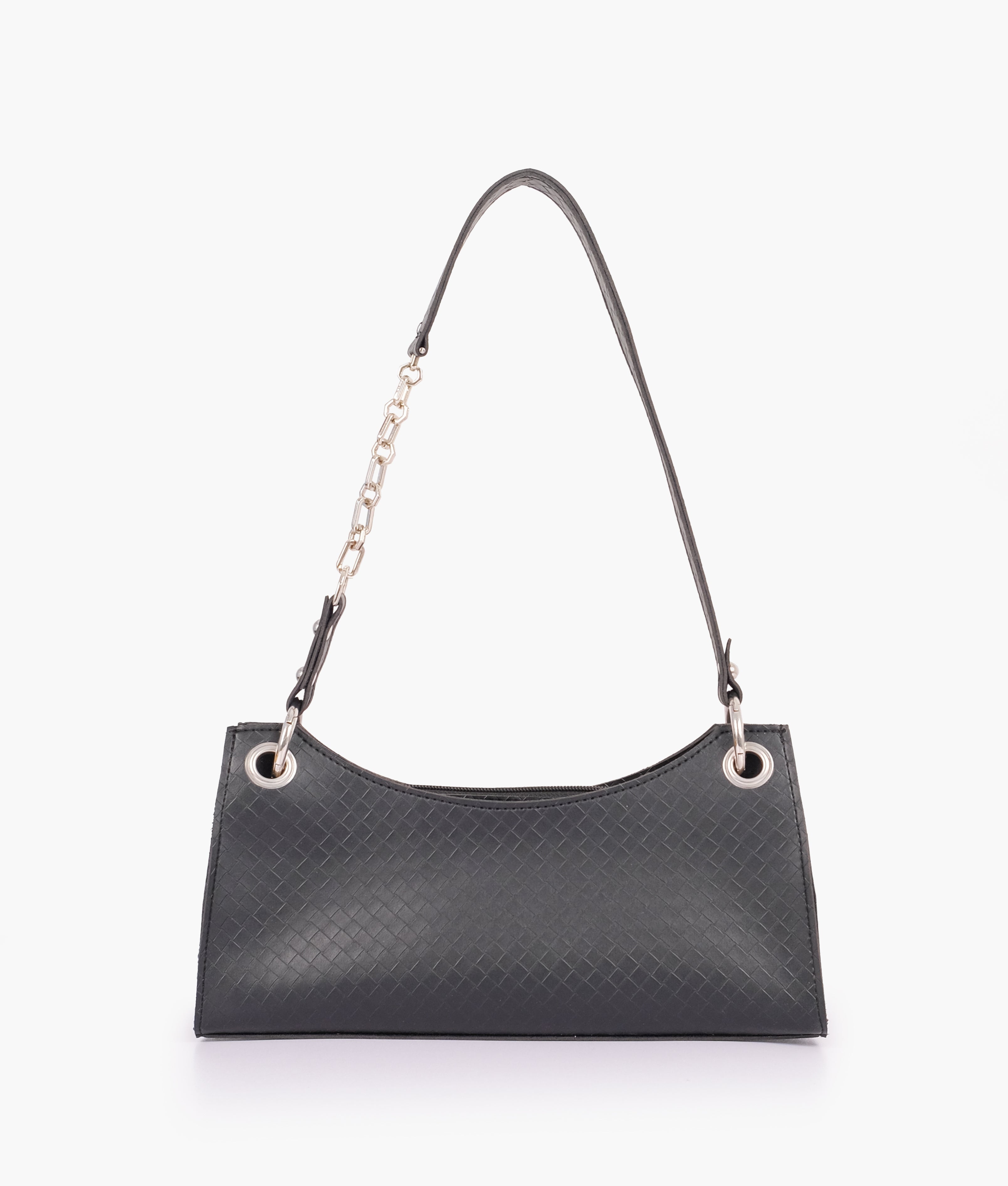 Z.B - Black weaved elongated chain handle purse