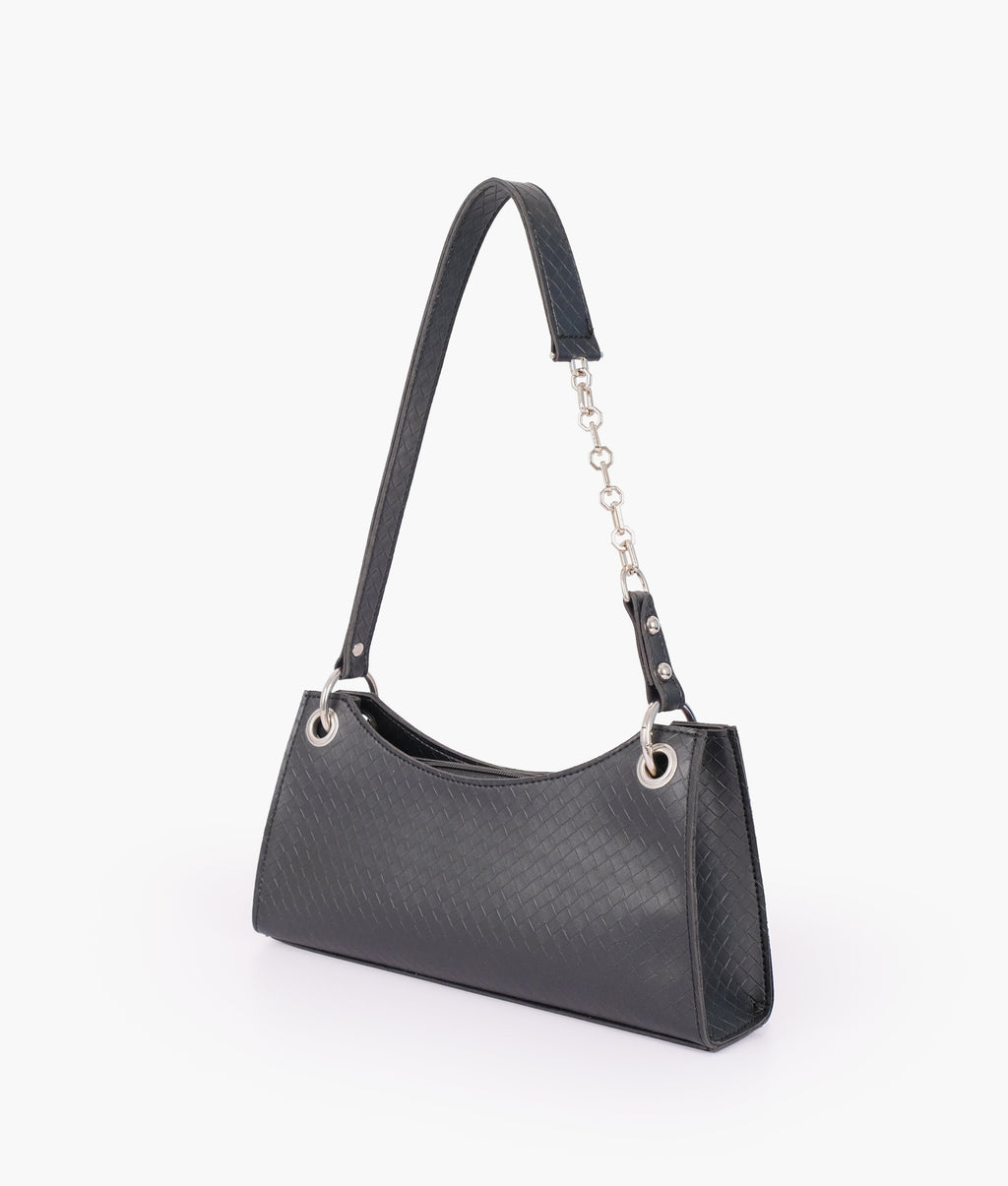 Z.B - Black weaved elongated chain handle purse