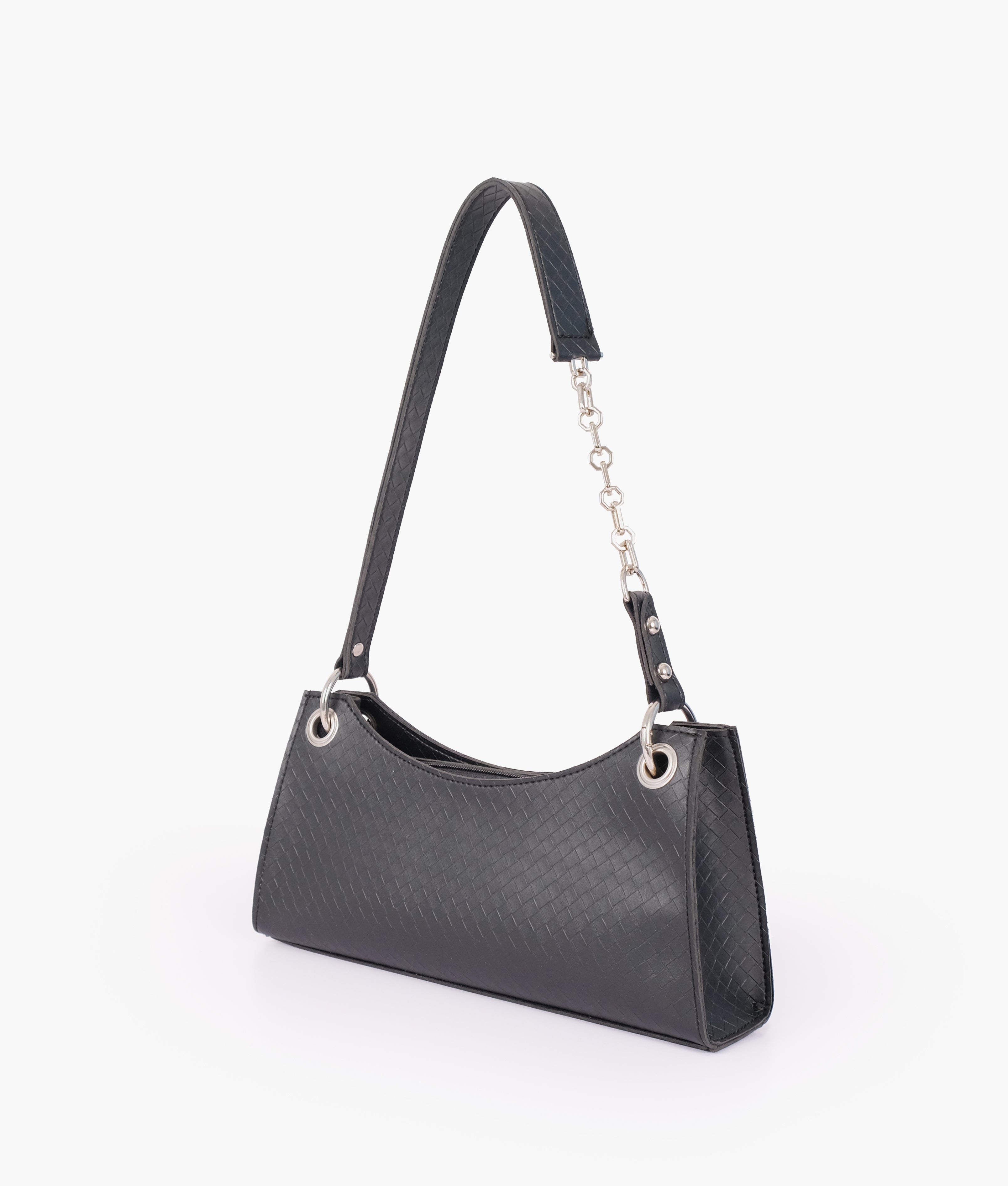 Z.B - Black weaved elongated chain handle purse