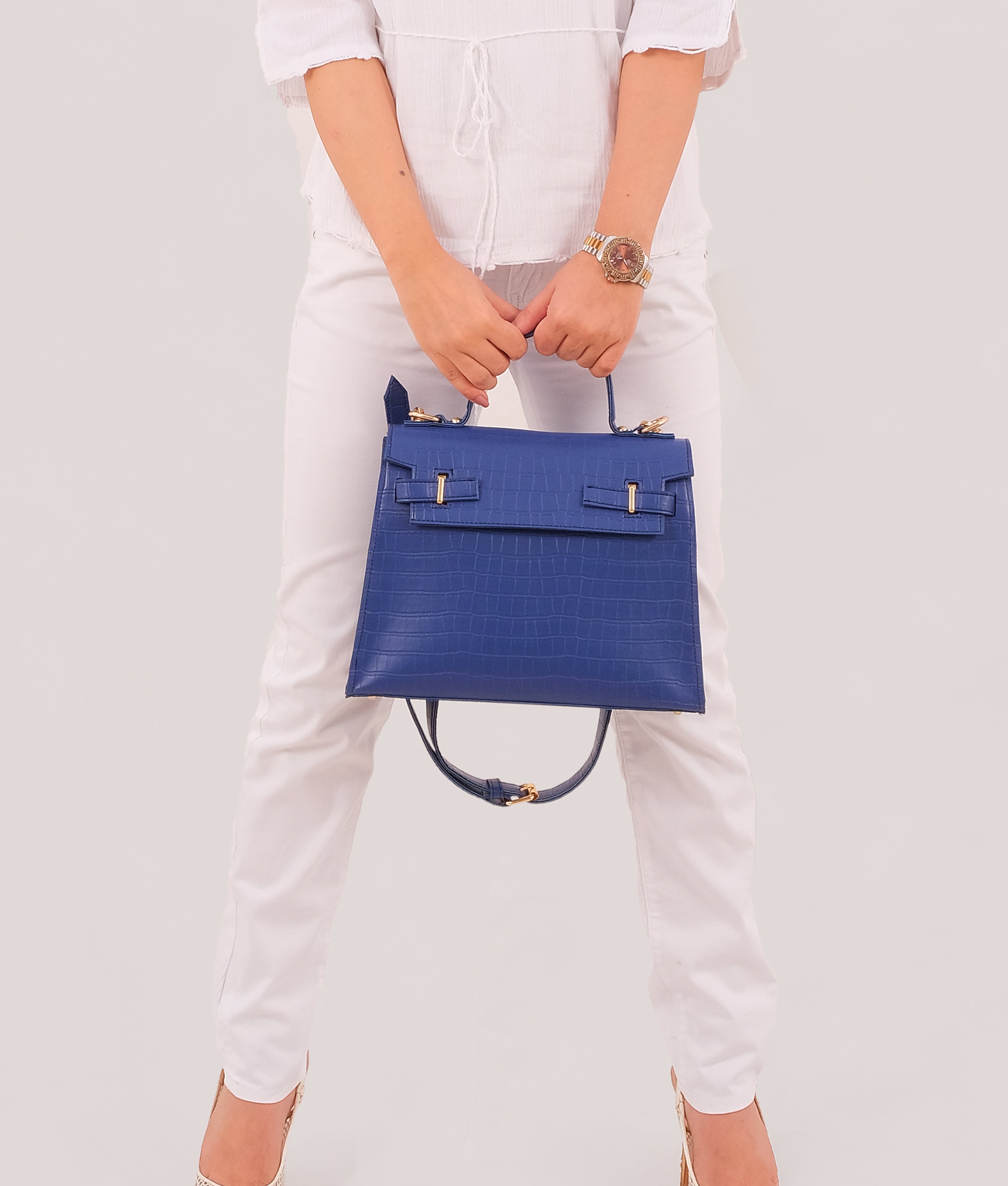 Z.B - Blue top-handle crocodile mini bag