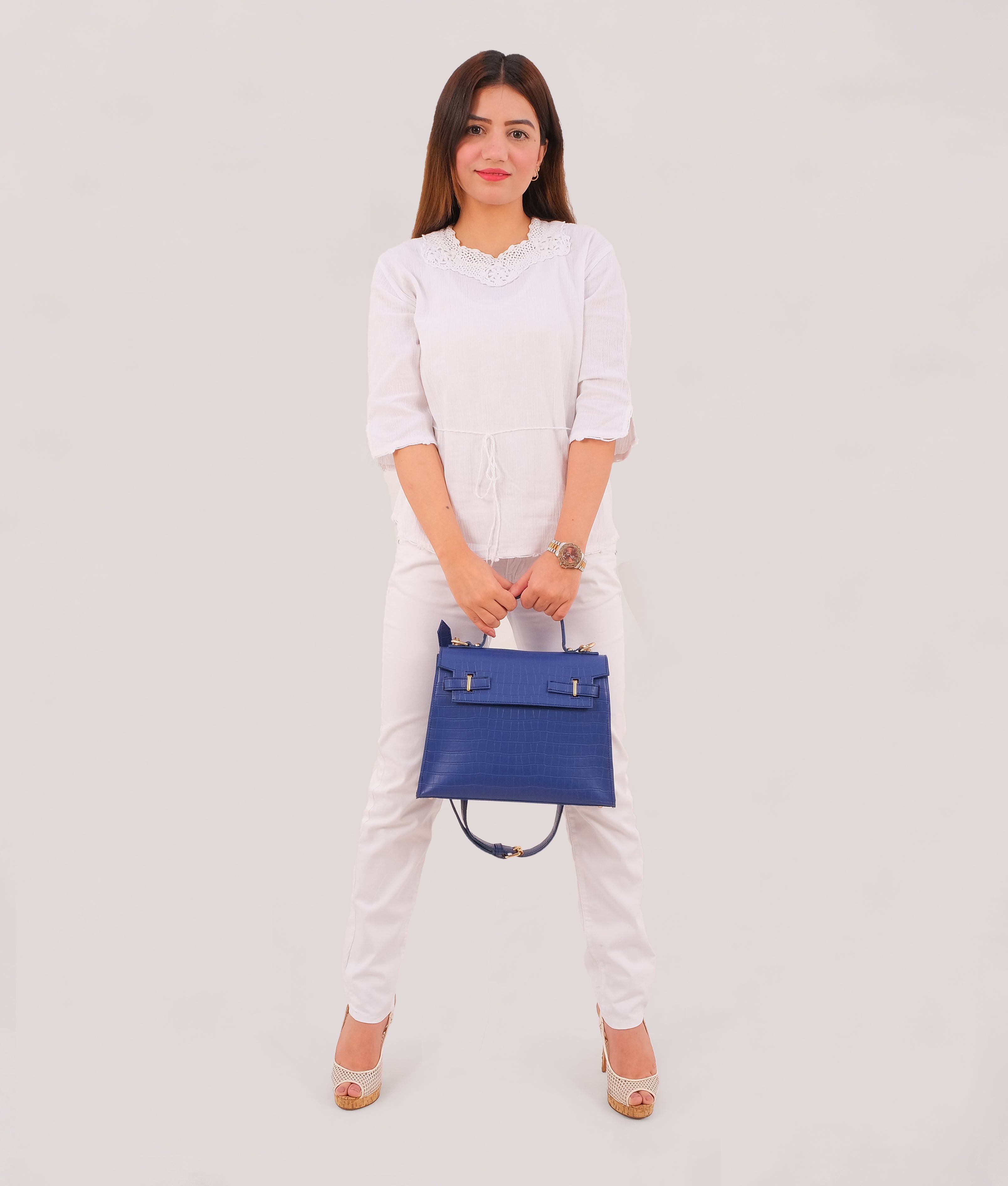 Z.B - Blue top-handle crocodile mini bag