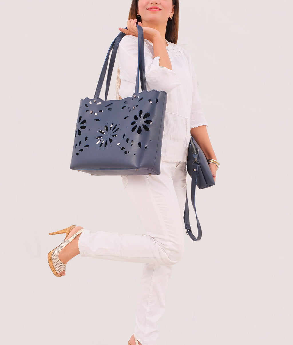 Z.B - Blue two-piece floral tote