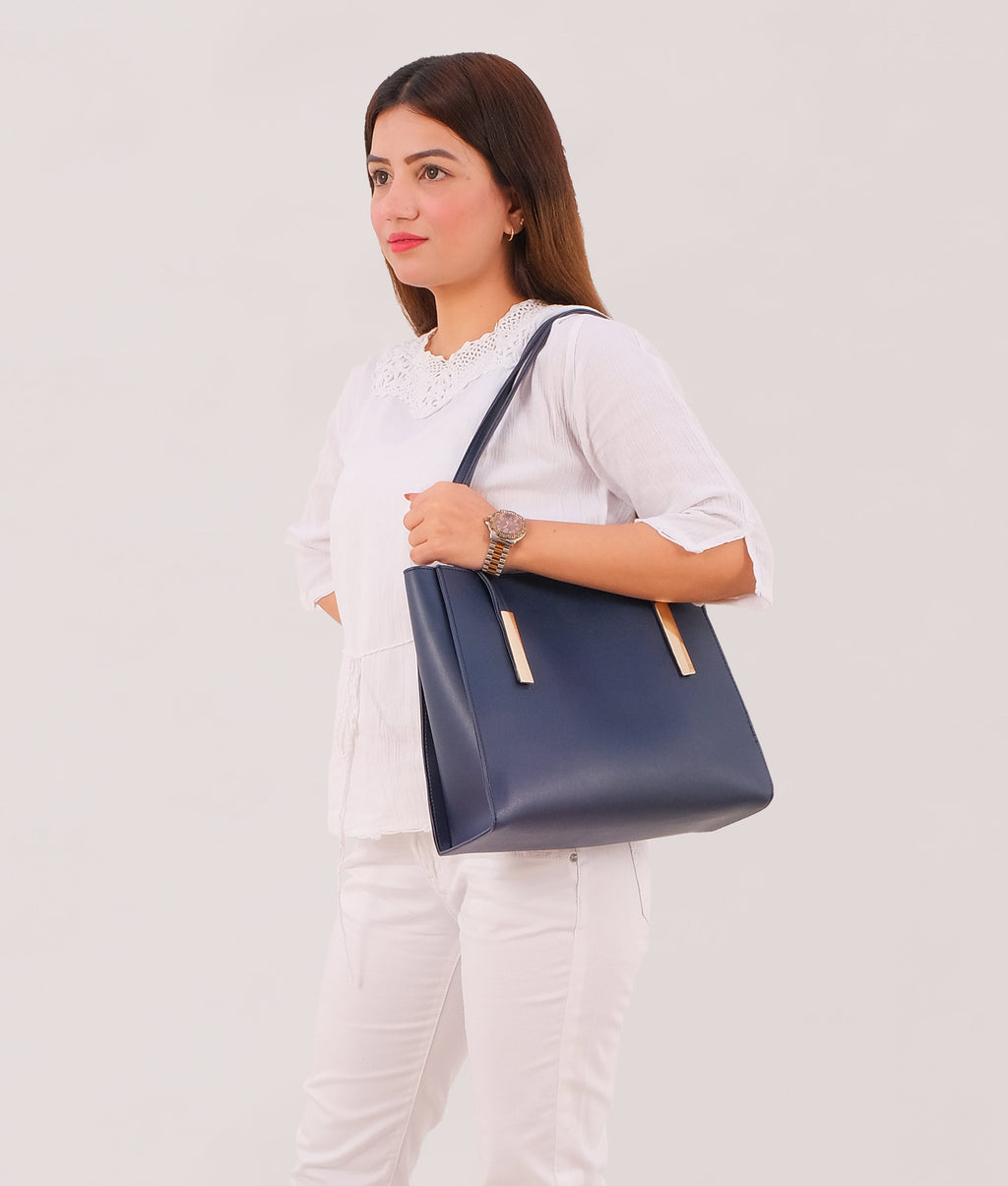 Z.B - Blue zipper shoulder bag with long handle