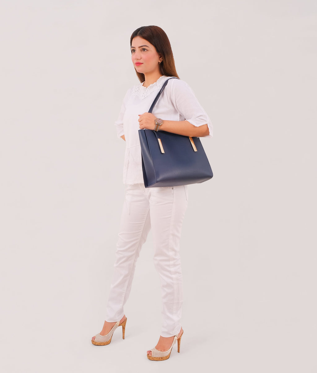 Z.B - Blue zipper shoulder bag with long handle