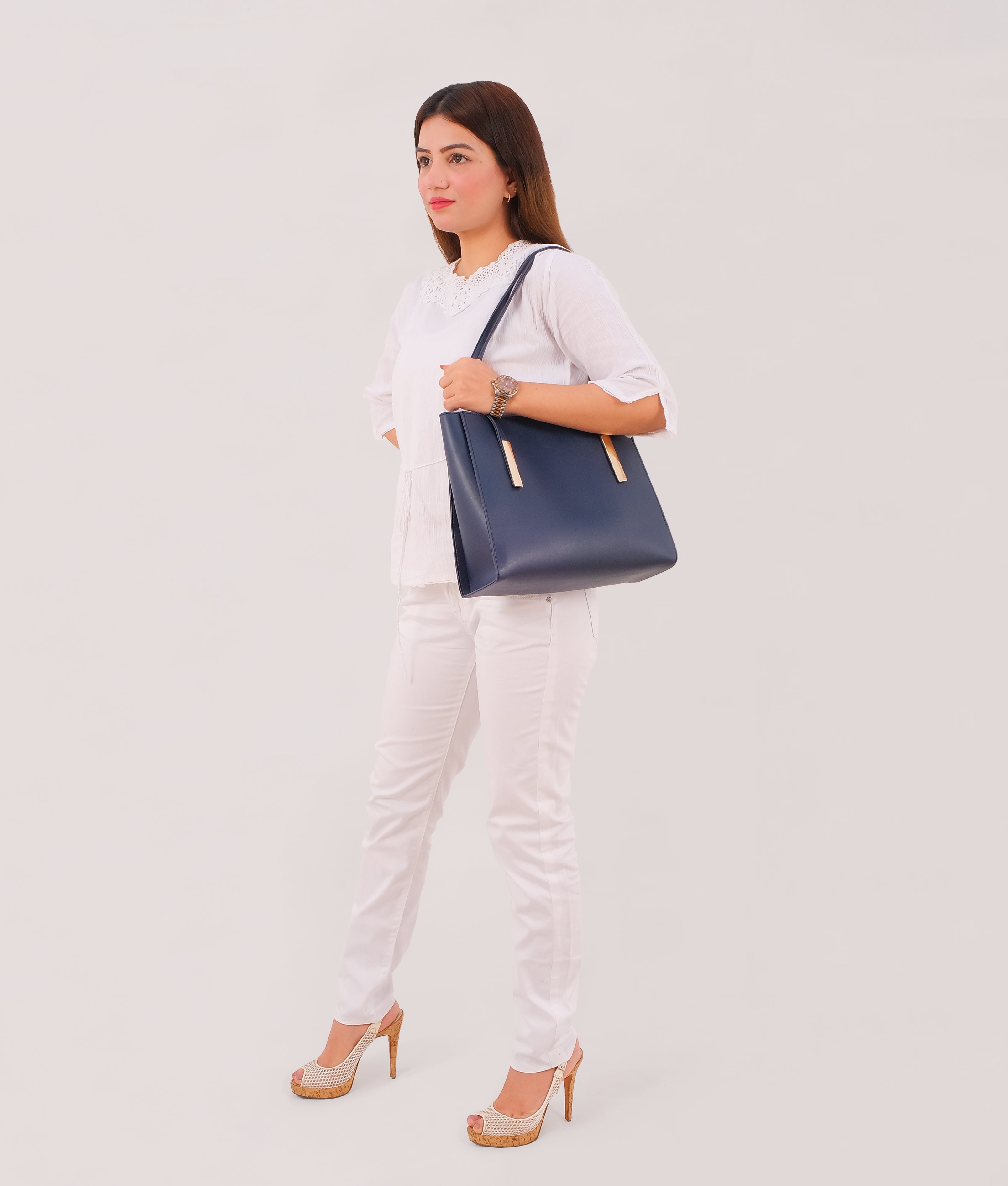 Z.B - Blue zipper shoulder bag with long handle