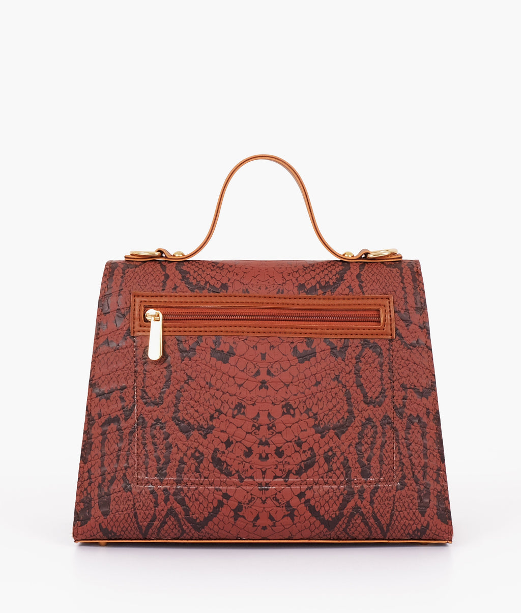 Z.B - Brown crocodile cross-body bag with top-handle