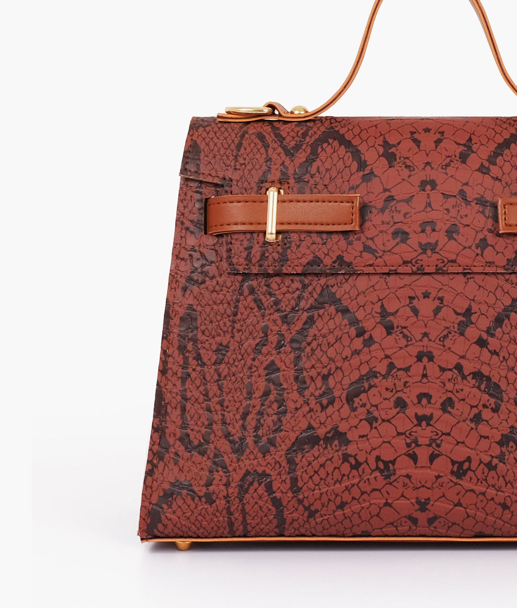 Z.B - Brown crocodile cross-body bag with top-handle