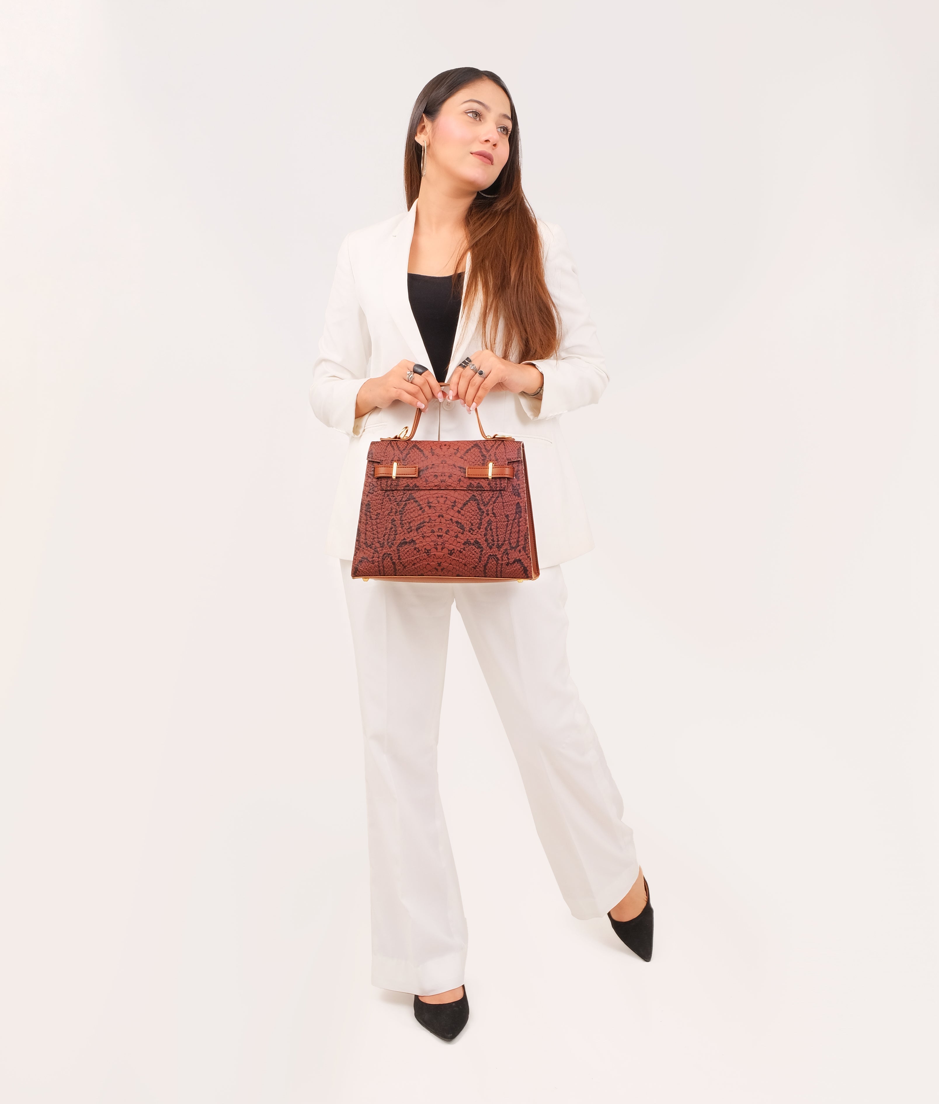 Z.B - Brown crocodile cross-body bag with top-handle