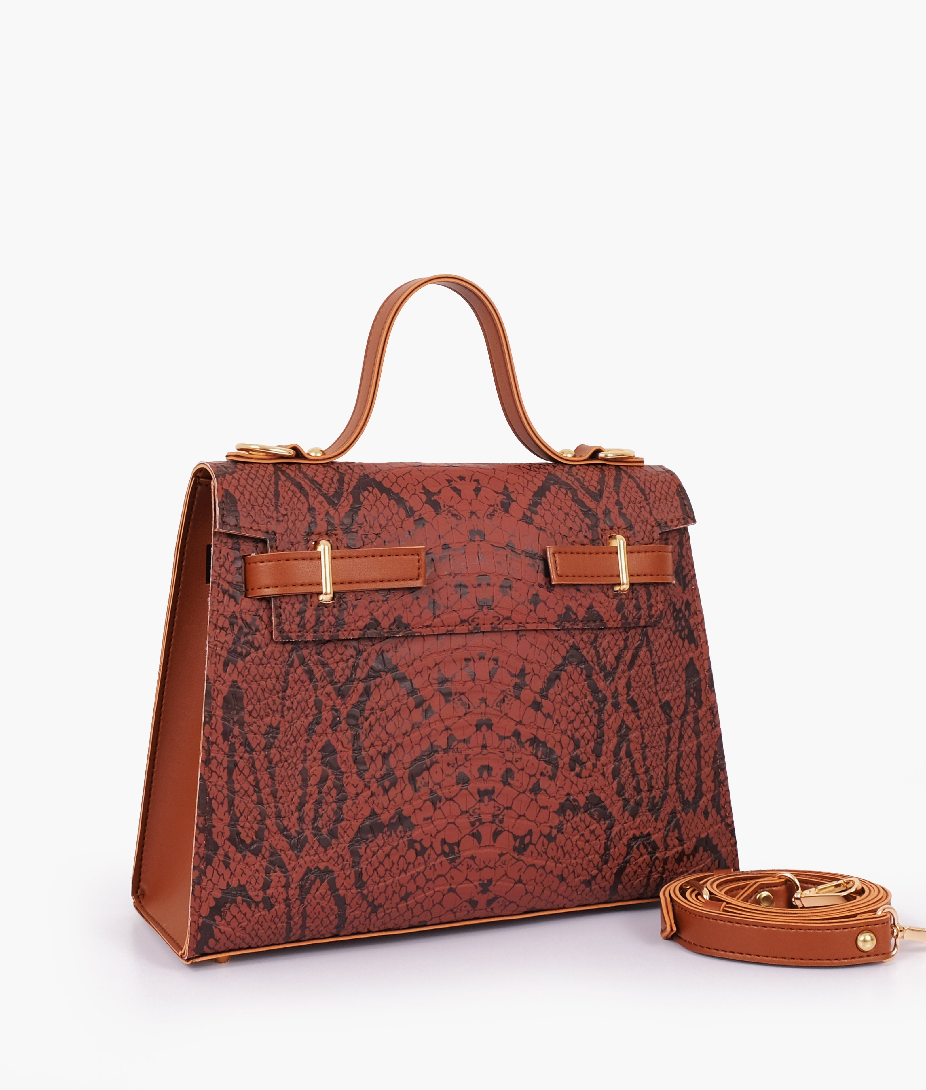 Z.B - Brown crocodile cross-body bag with top-handle