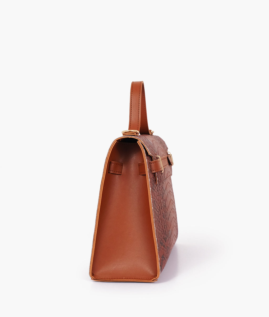 Z.B - Brown crocodile cross-body bag with top-handle