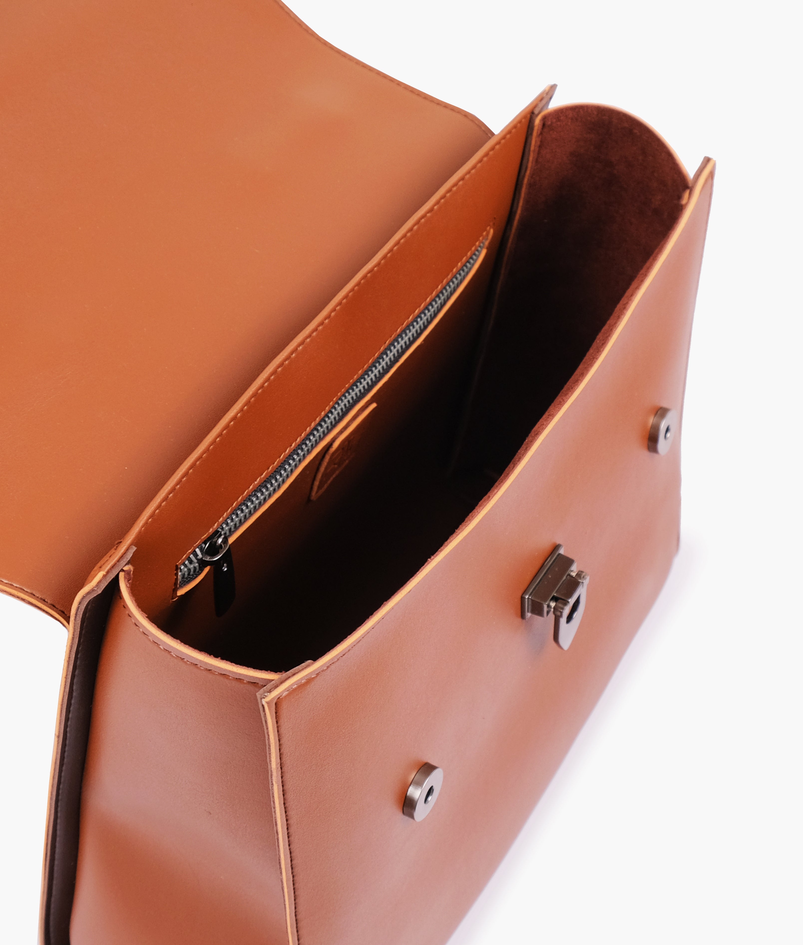 Z.B - Brown flap-over top-handle bag