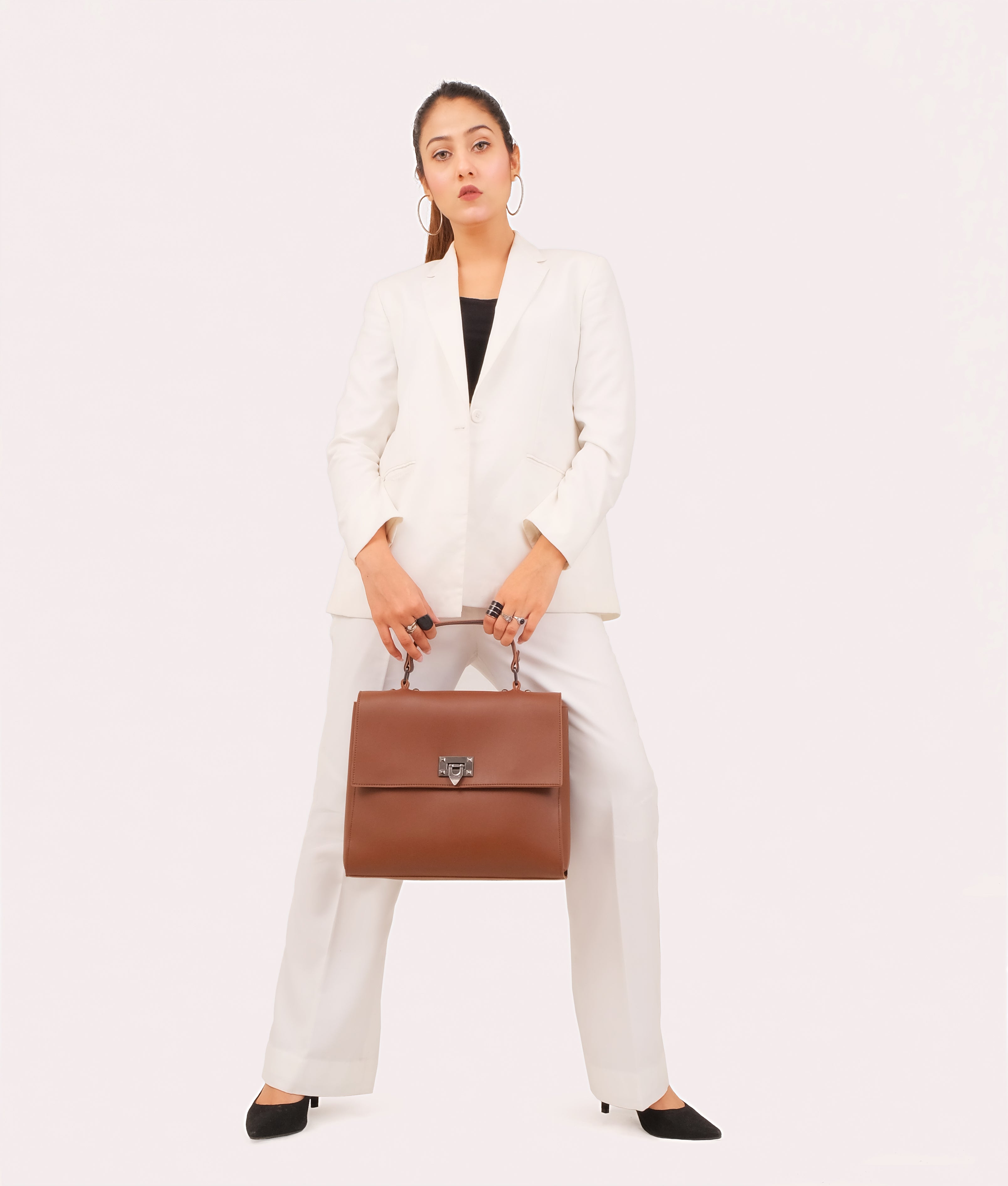 Z.B - Brown flap-over top-handle bag