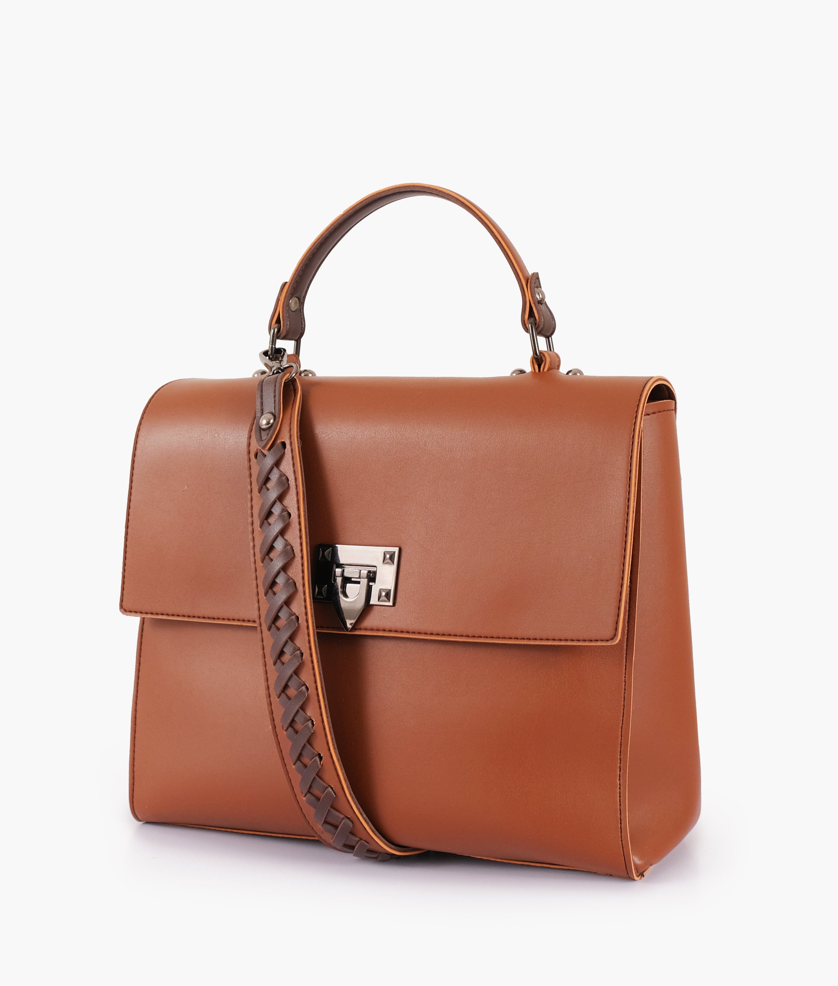 Z.B - Brown flap-over top-handle bag