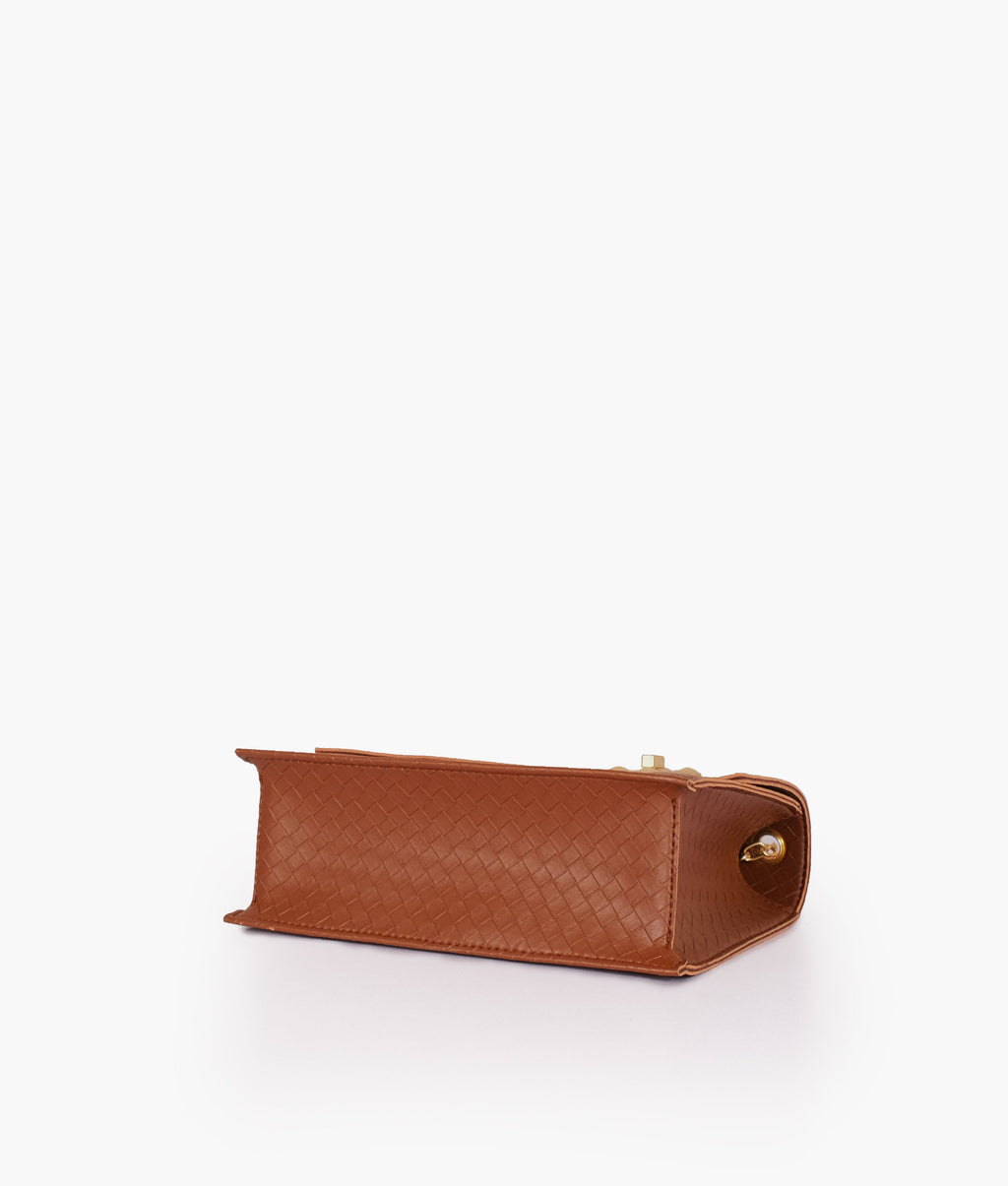 Z.B - Brown weaved chain shoulder bag with twist lock