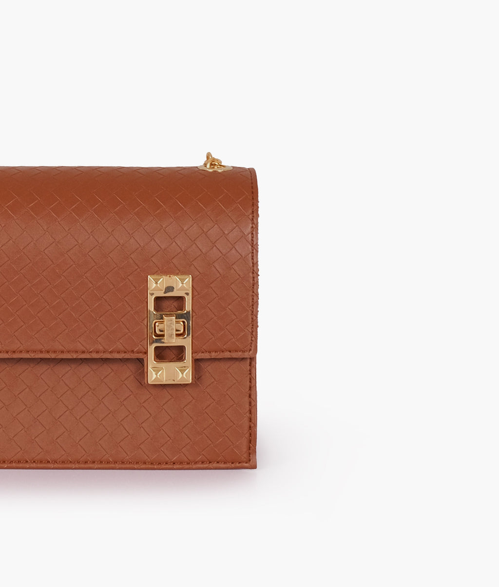 Z.B - Brown weaved chain shoulder bag with twist lock