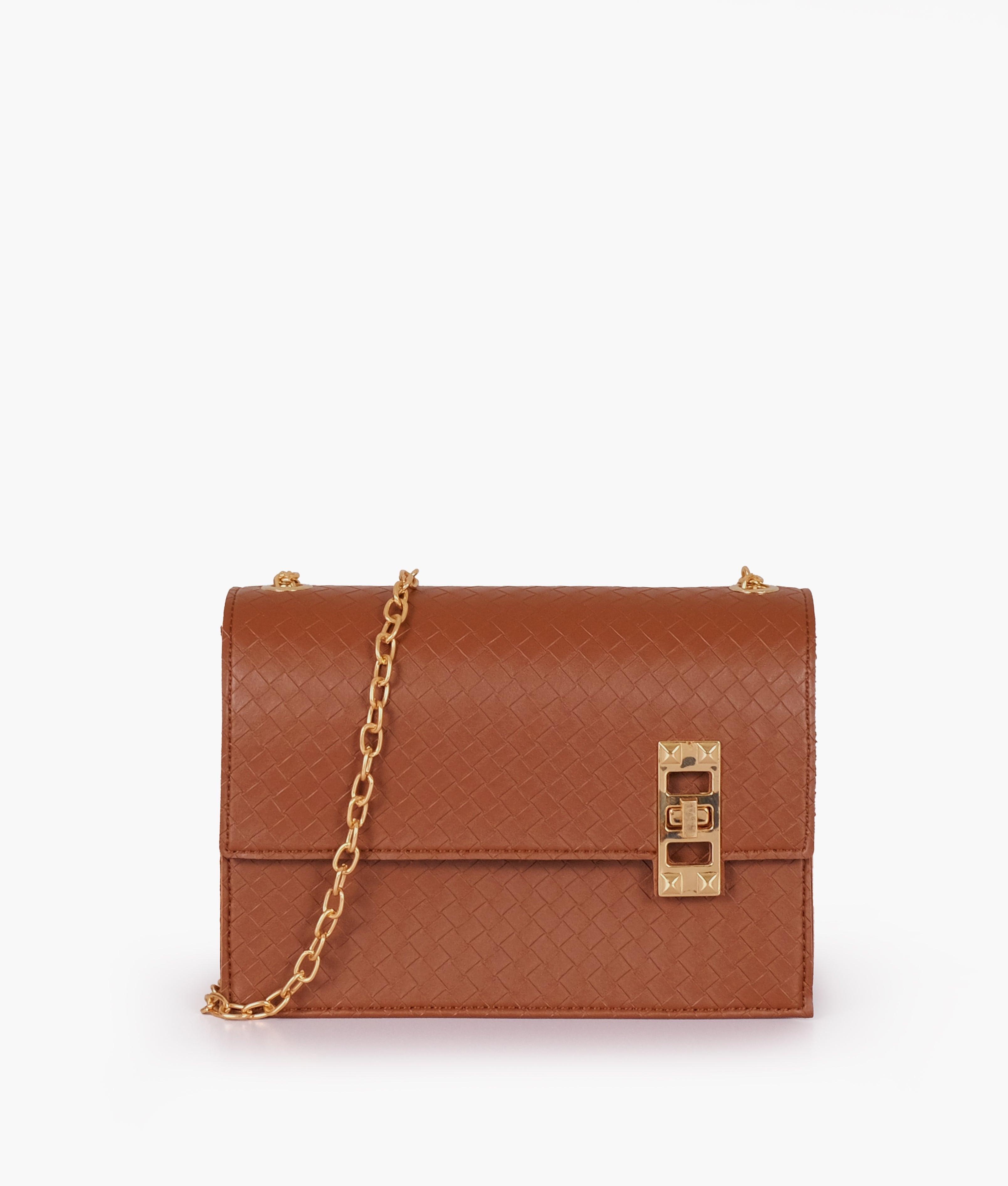 Z.B - Brown weaved chain shoulder bag with twist lock