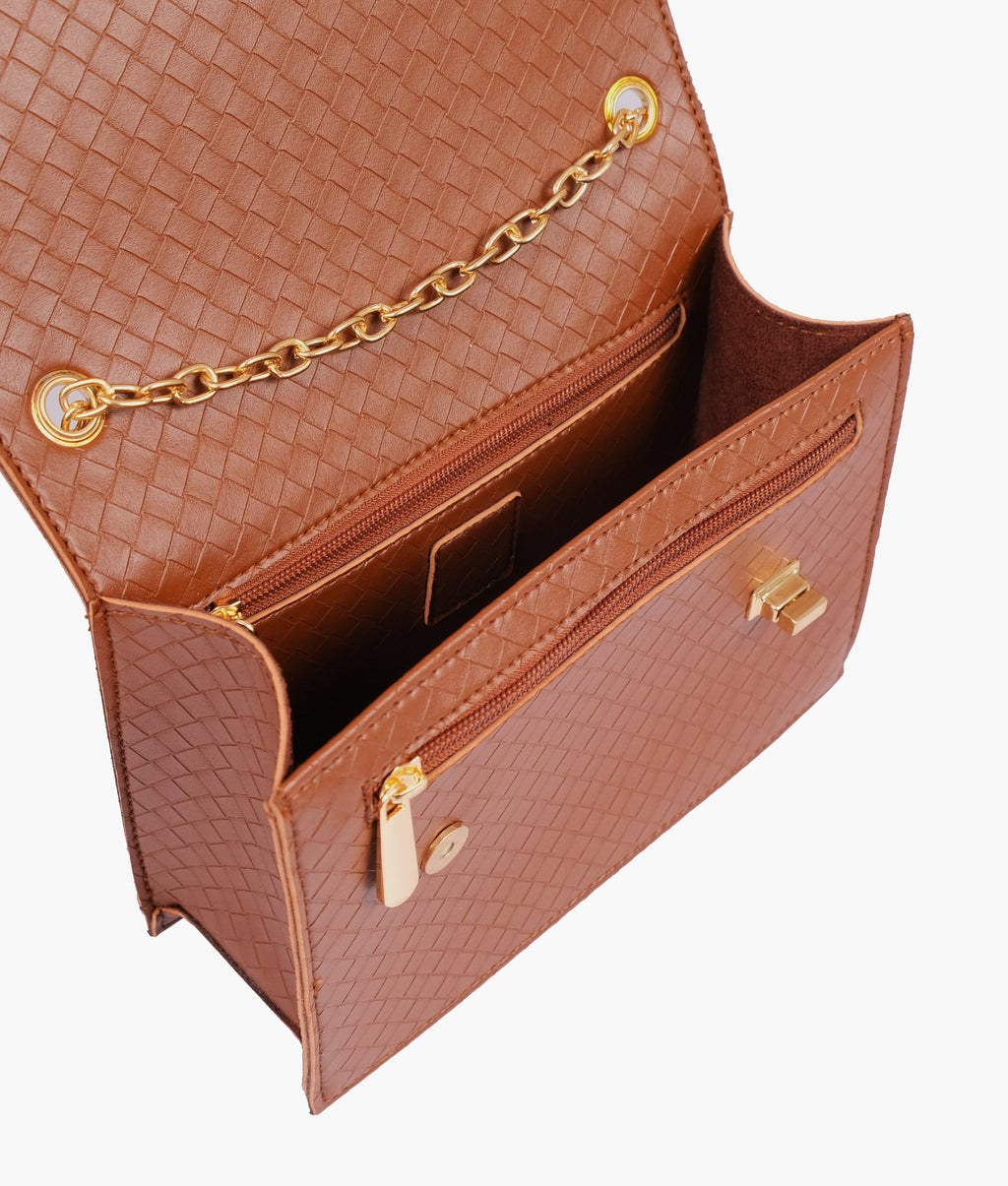 Z.B - Brown weaved chain shoulder bag with twist lock