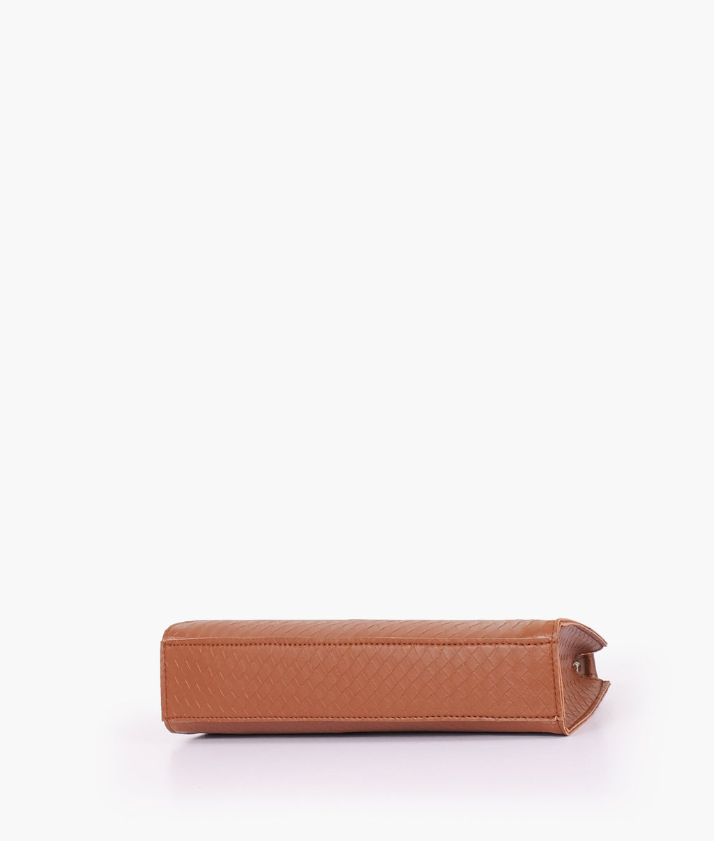Z.B - Brown weaved elongated chain handle purse