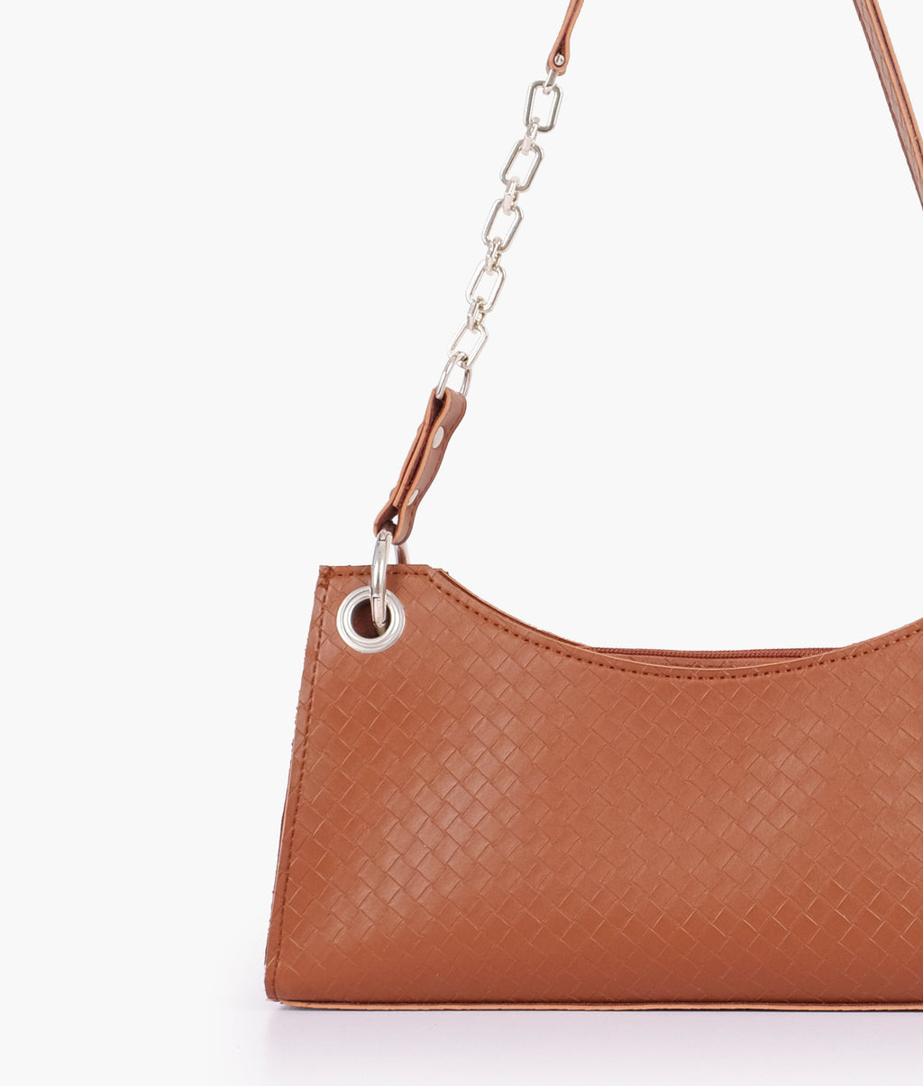 Z.B - Brown weaved elongated chain handle purse