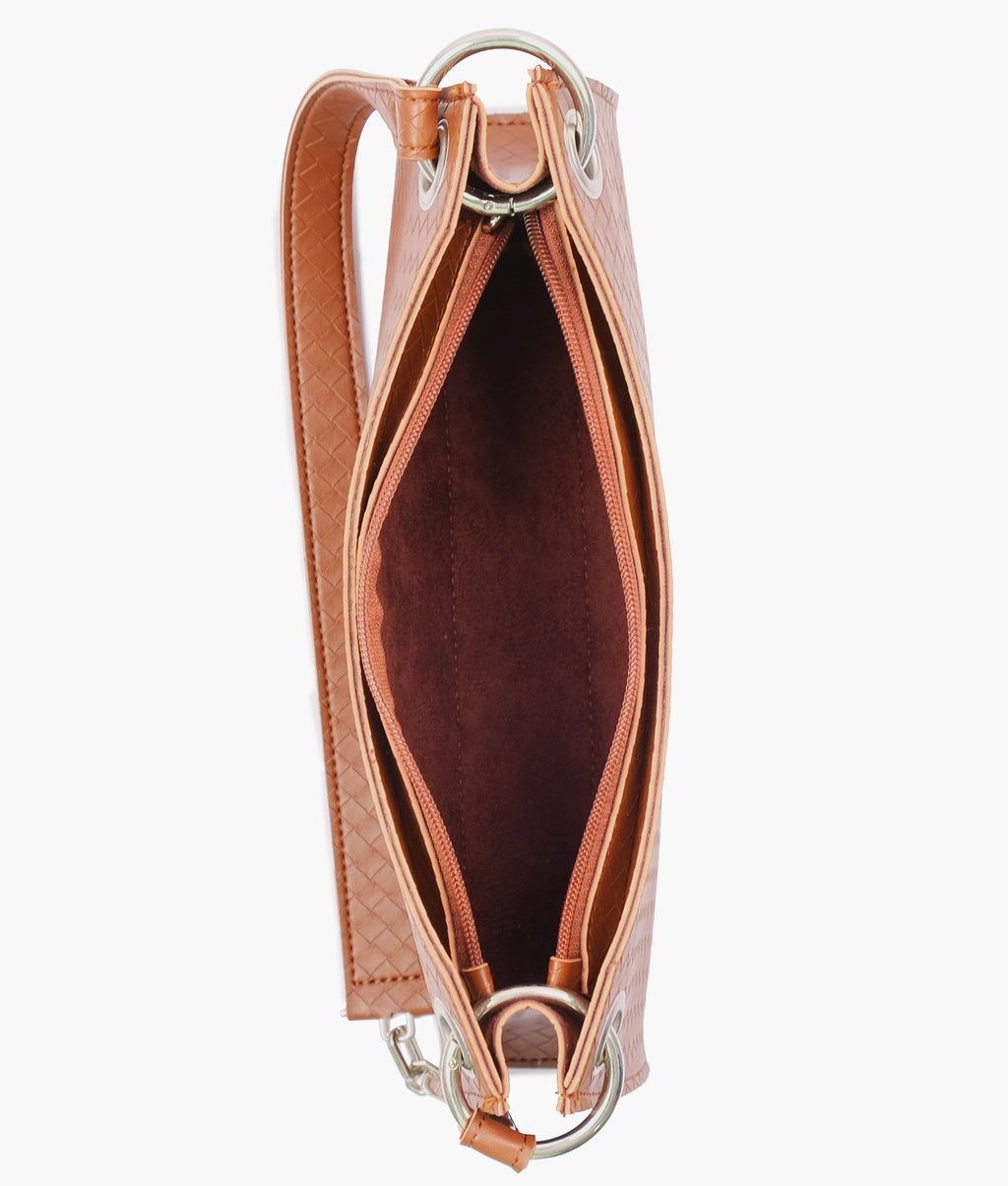 Z.B - Brown weaved elongated chain handle purse