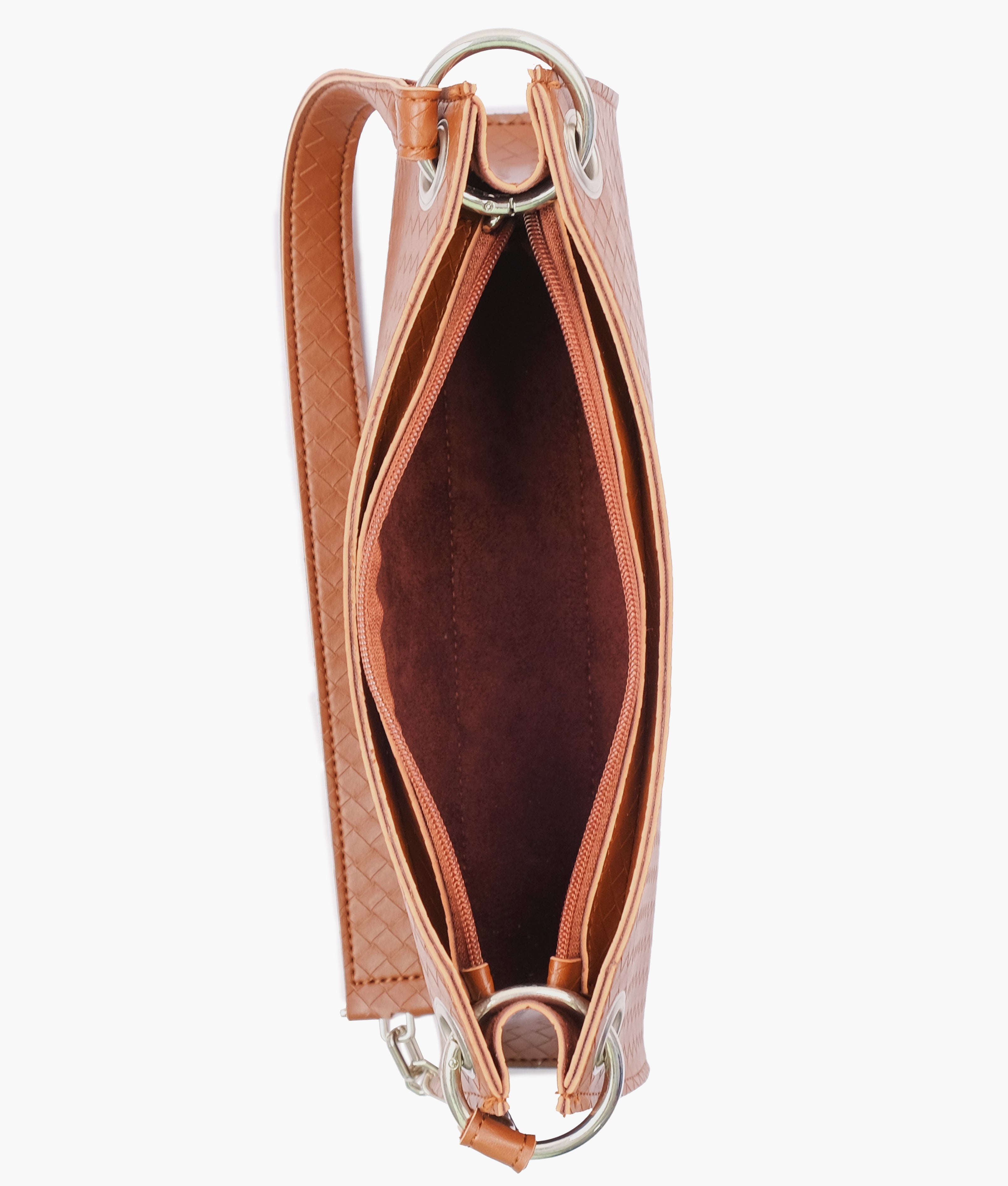 Z.B - Brown weaved elongated chain handle purse