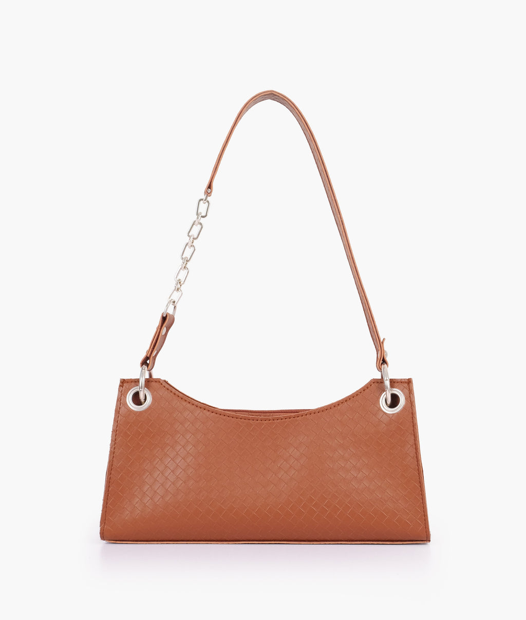 Z.B - Brown weaved elongated chain handle purse
