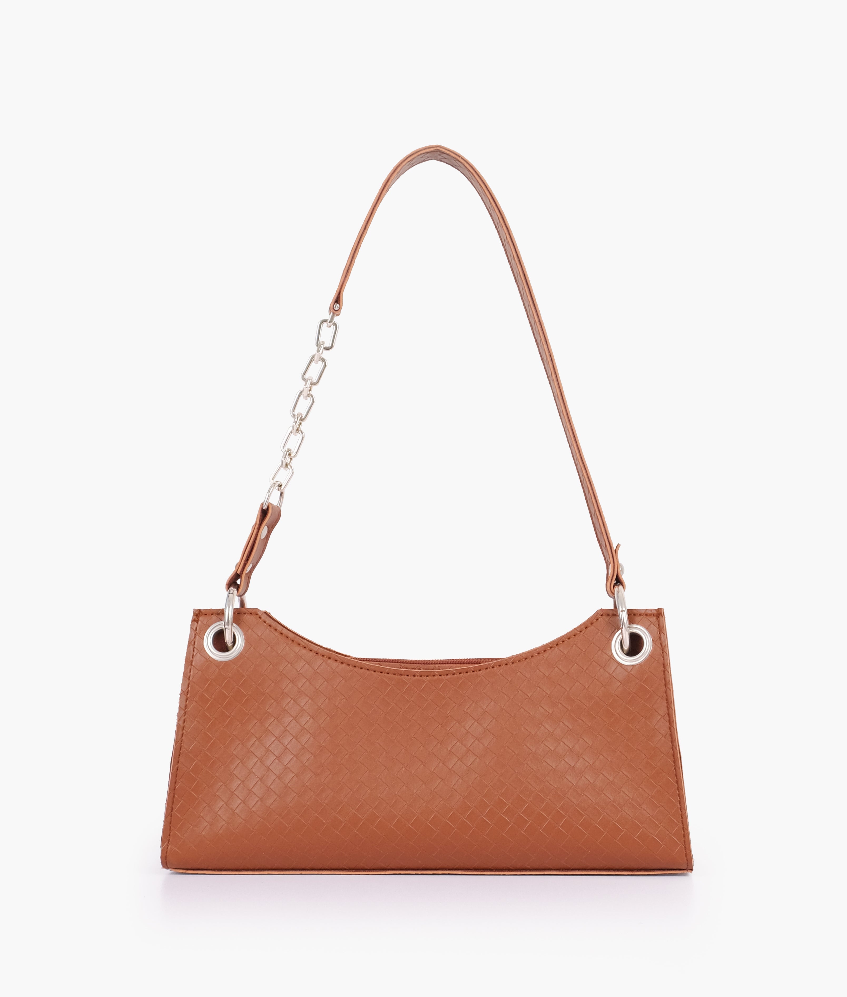 Z.B - Brown weaved elongated chain handle purse