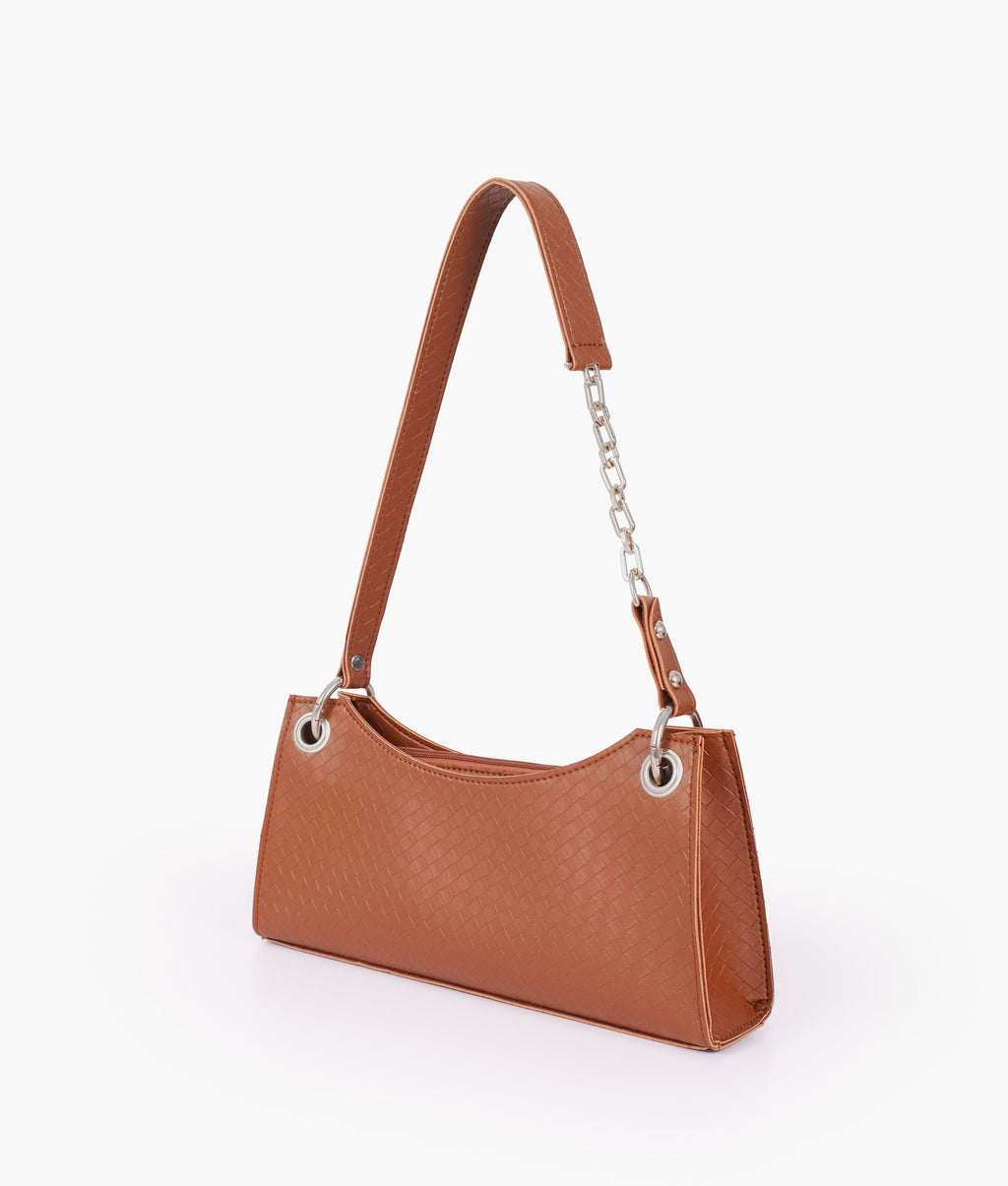 Z.B - Brown weaved elongated chain handle purse