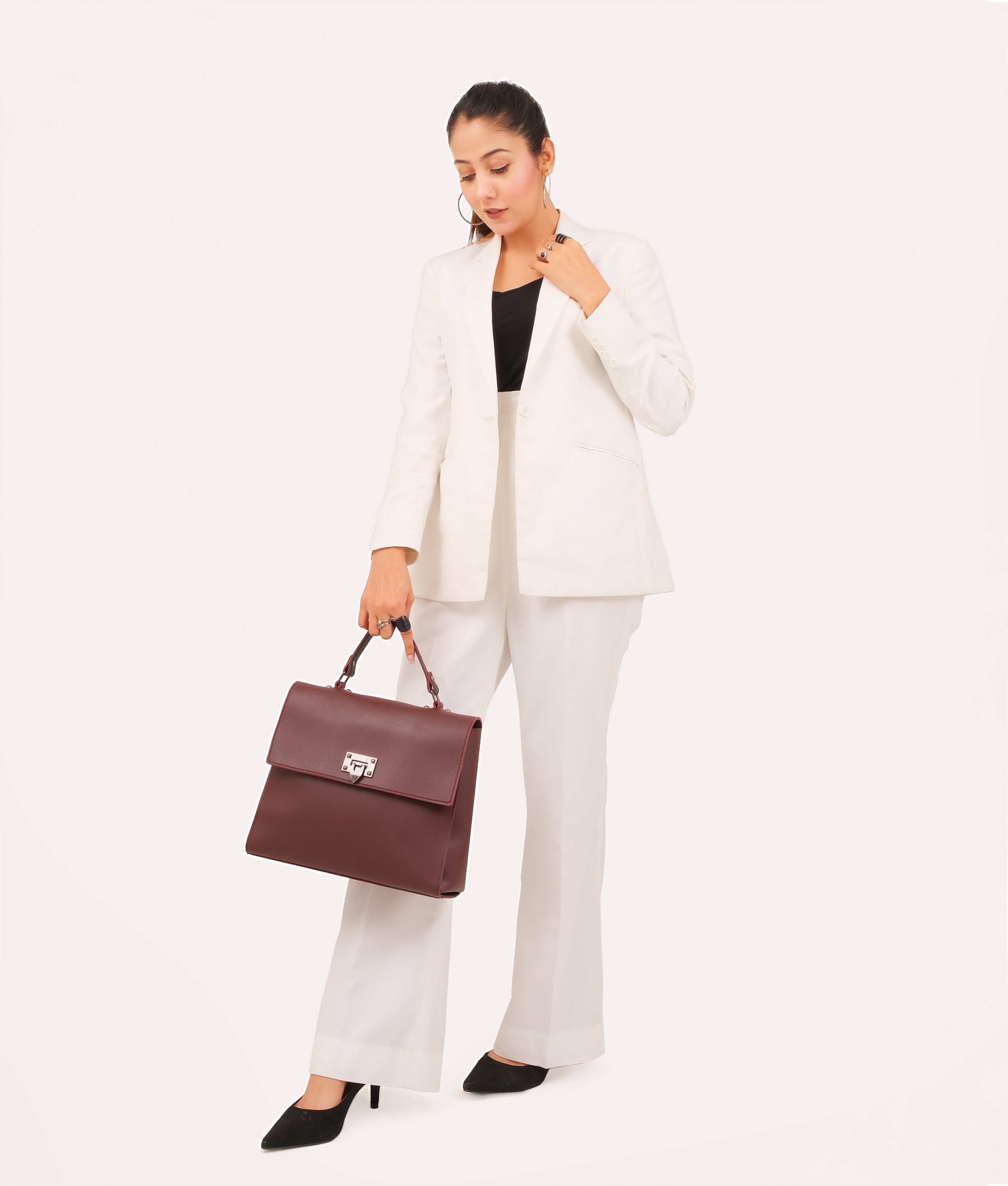 Z.B - Burgundy flap-over top-handle bag
